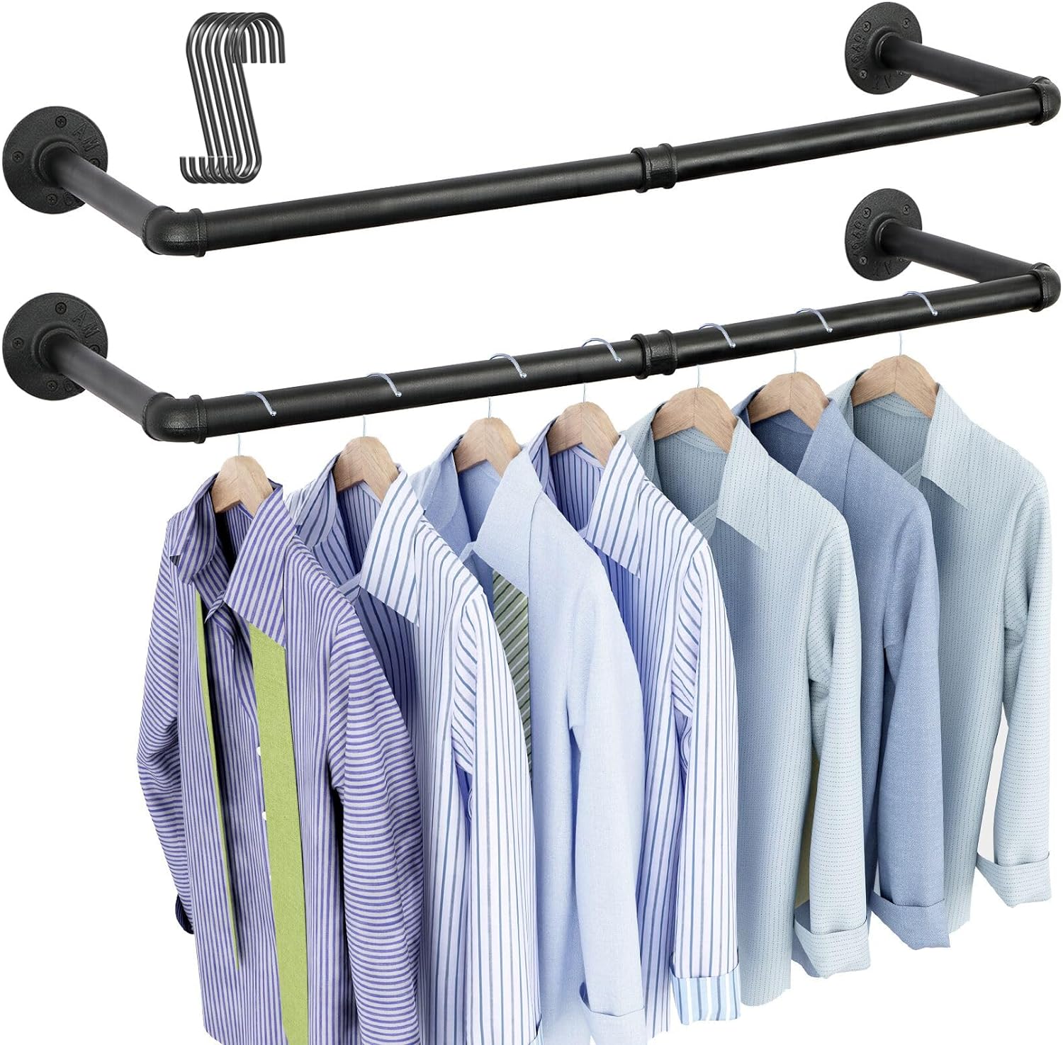 OROPY Industrial Pipe Clothes Rack Wall Mounted Set of 2