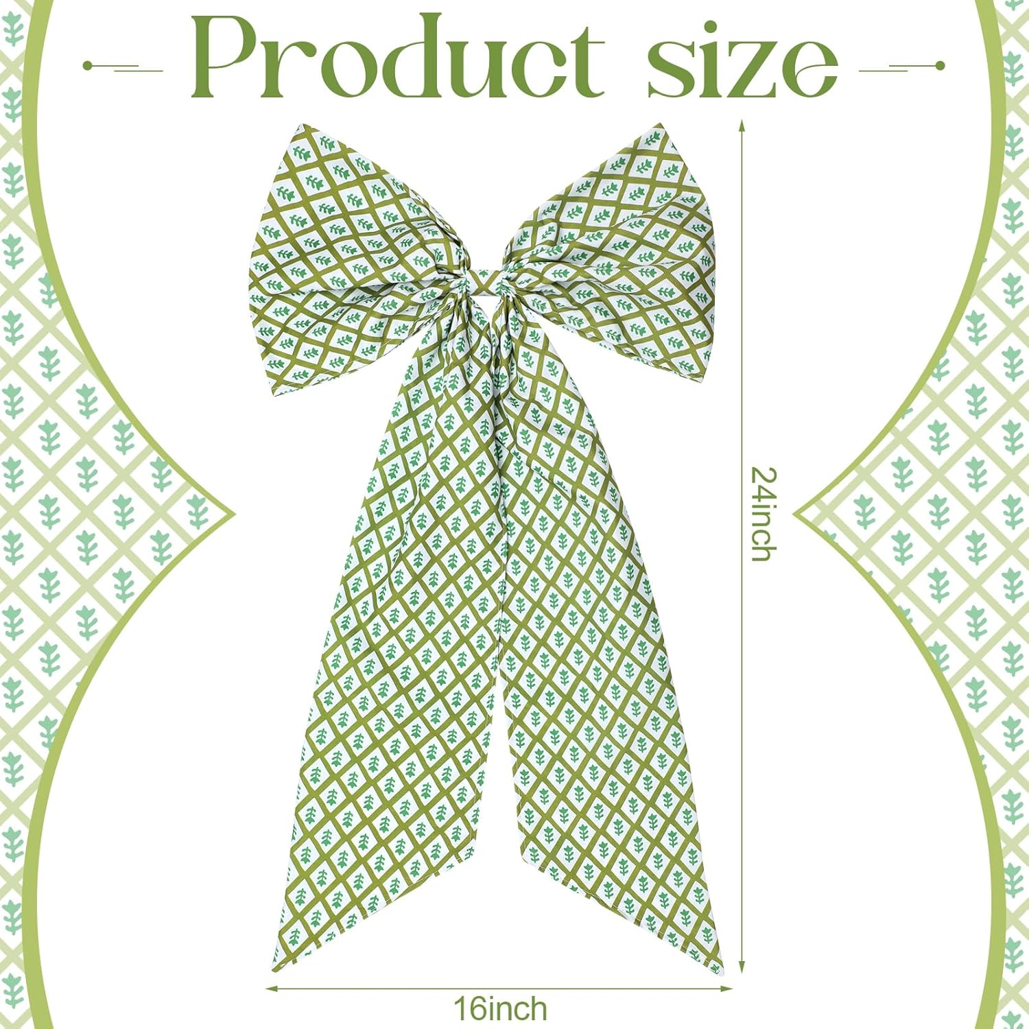 2 Pcs Green Block Print Wreath Sash for Front Door