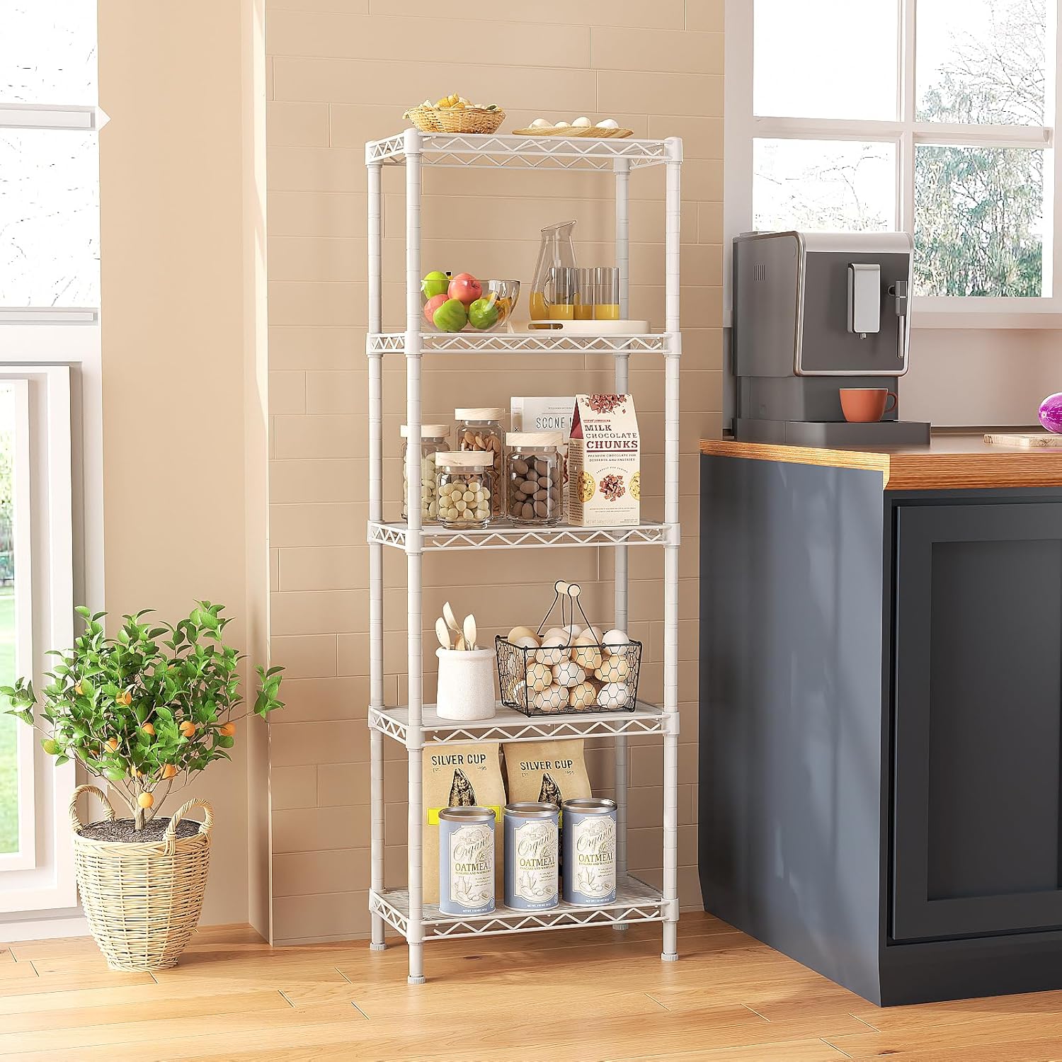 SINGAYE 5 Shelves Metal Storage Rack White 10x16x55H