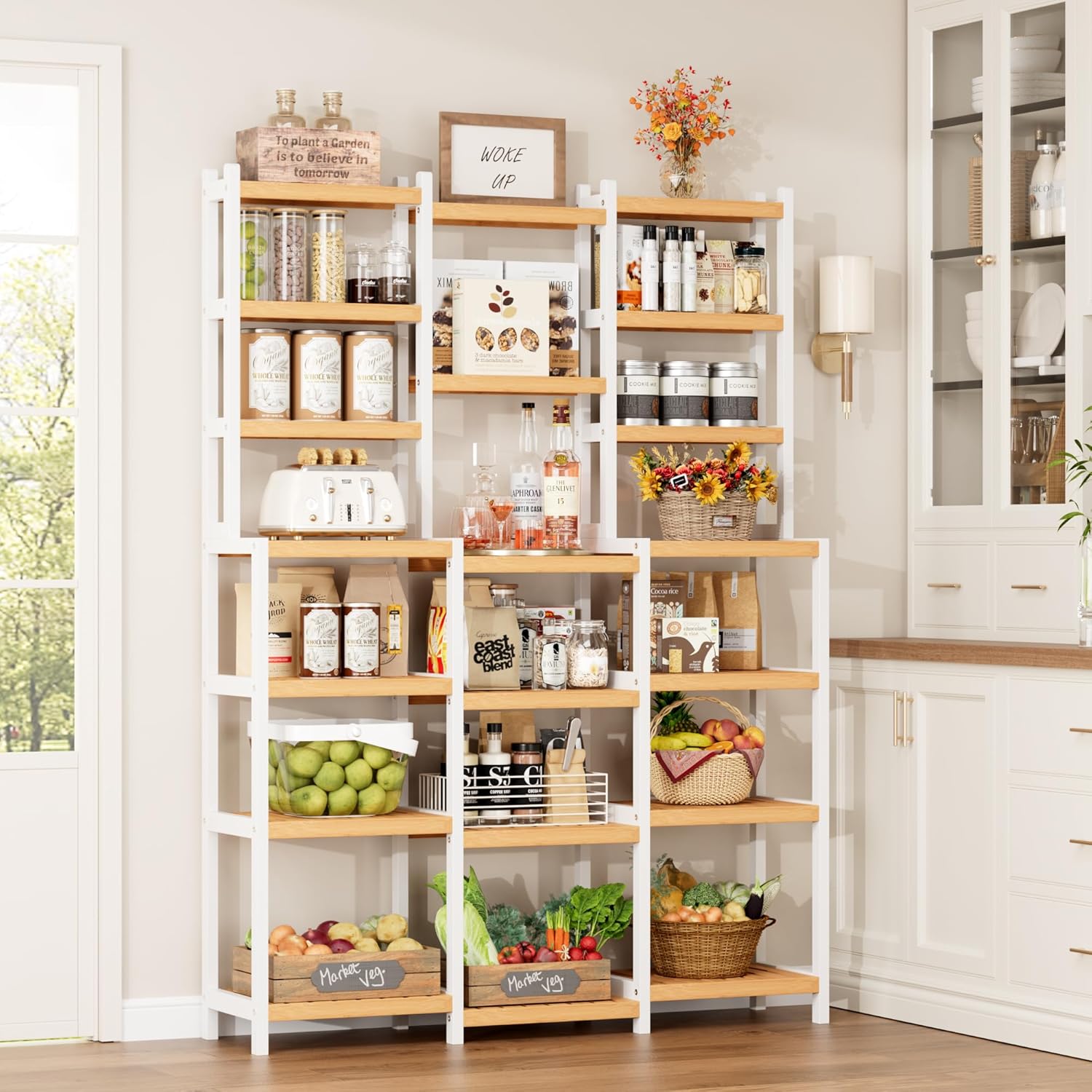 FOTOSOK 7 Tier Bamboo Plant Stand with 3 Rows and Adjustable Design