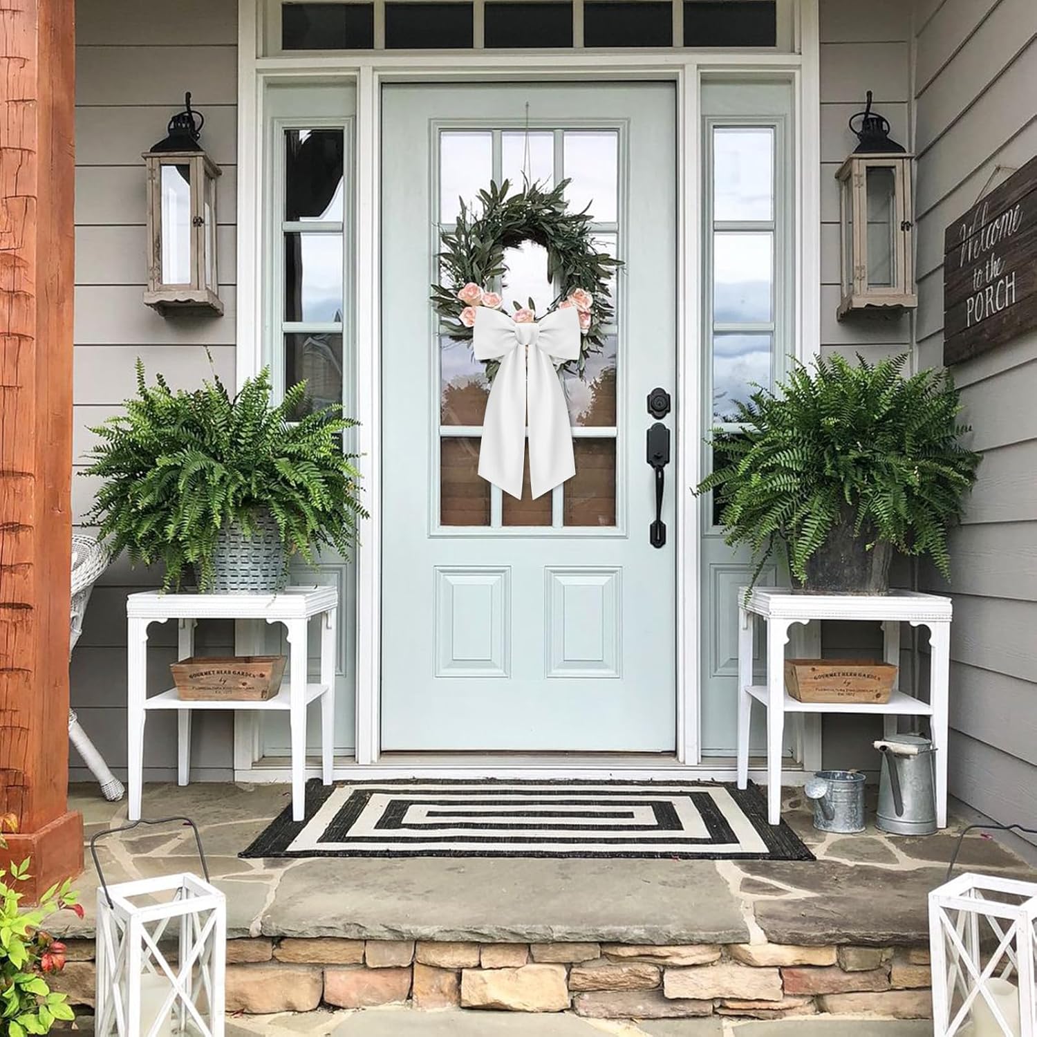 2 Pcs White Wreath Sash for Front Door Decor