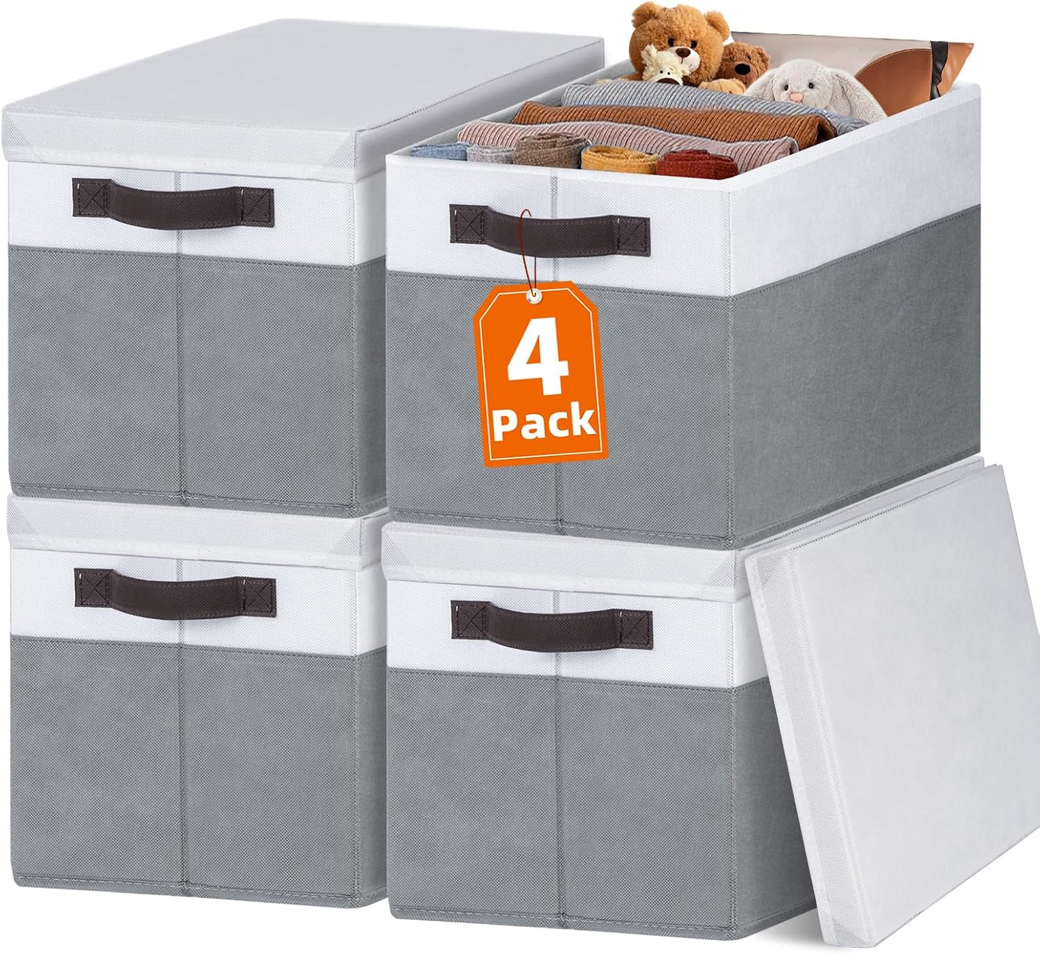Criusia Large Storage Baskets with Lids 4 Pack Stackable and Durable