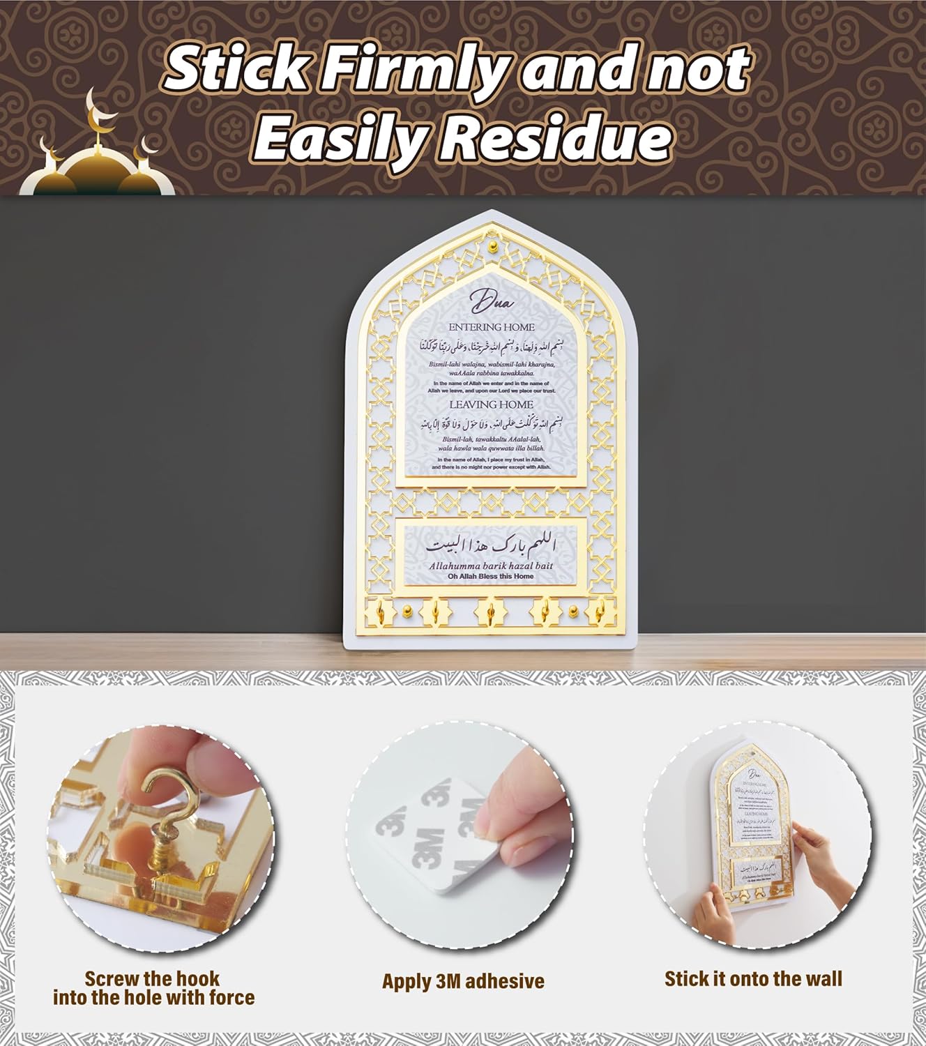 Islamic Wall Decor Key Holder with Golden Mihrap Design