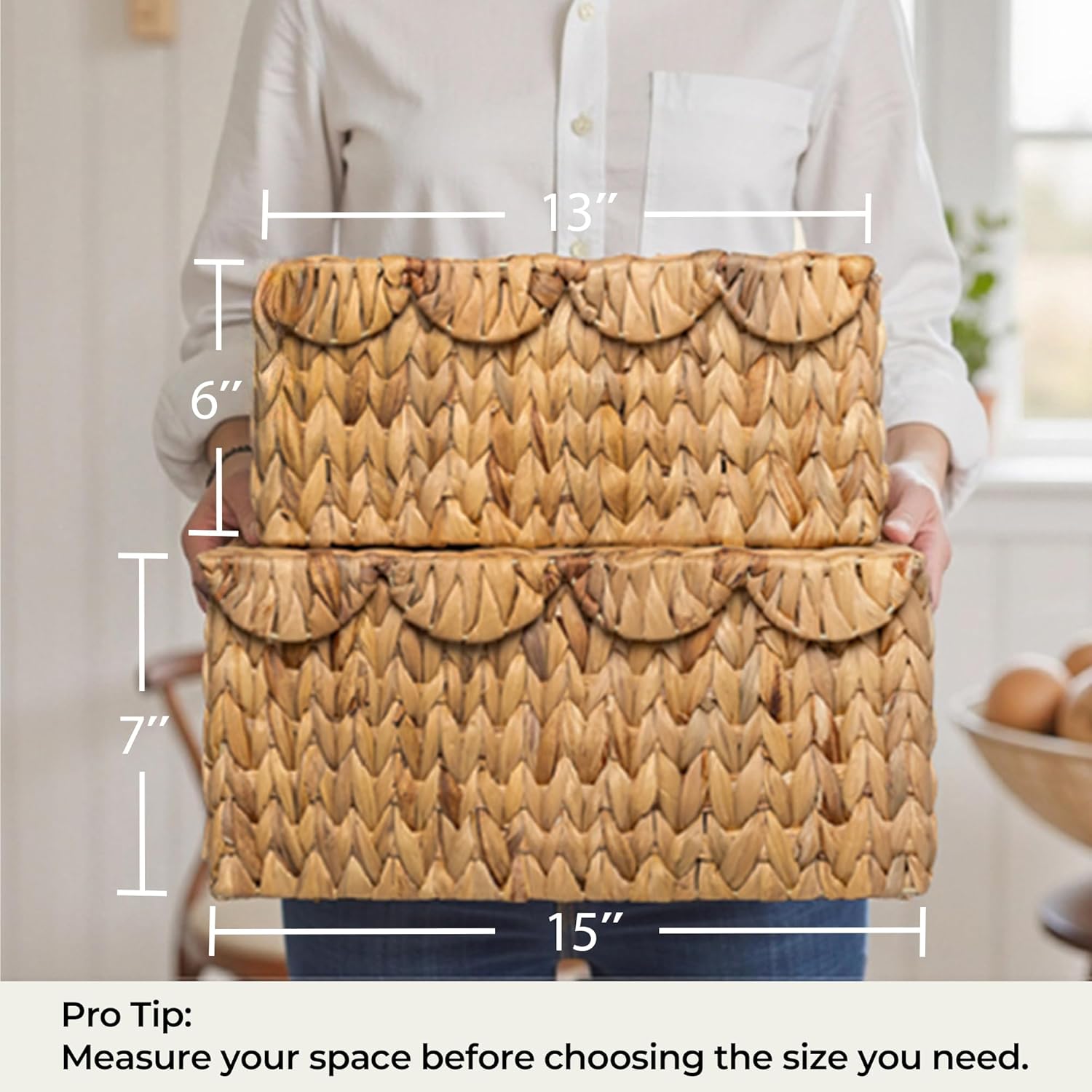 StorageWorks Wicker Basket with Scallop Lid 13x9x6