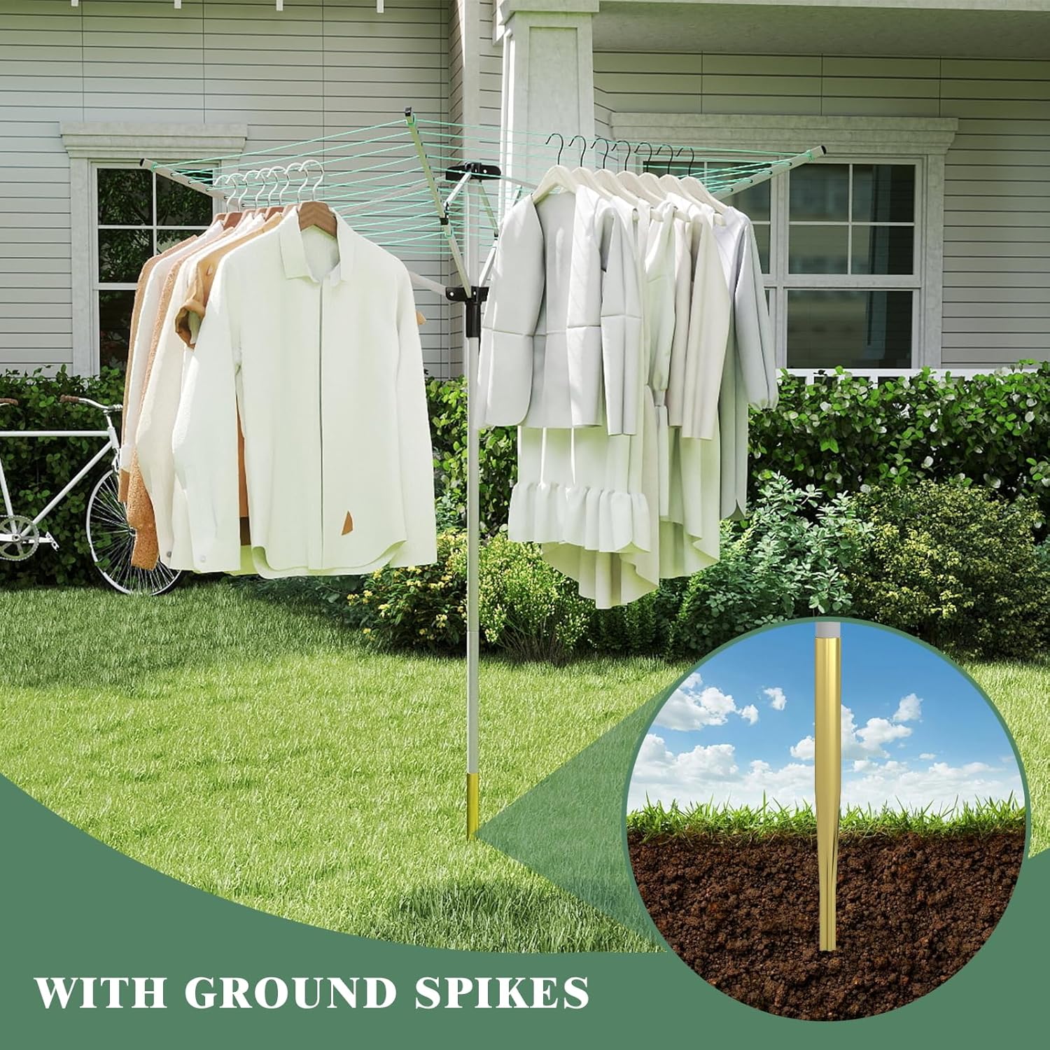 Rotary Outdoor Umbrella Drying Rack with 12 Lines and 4 Arms