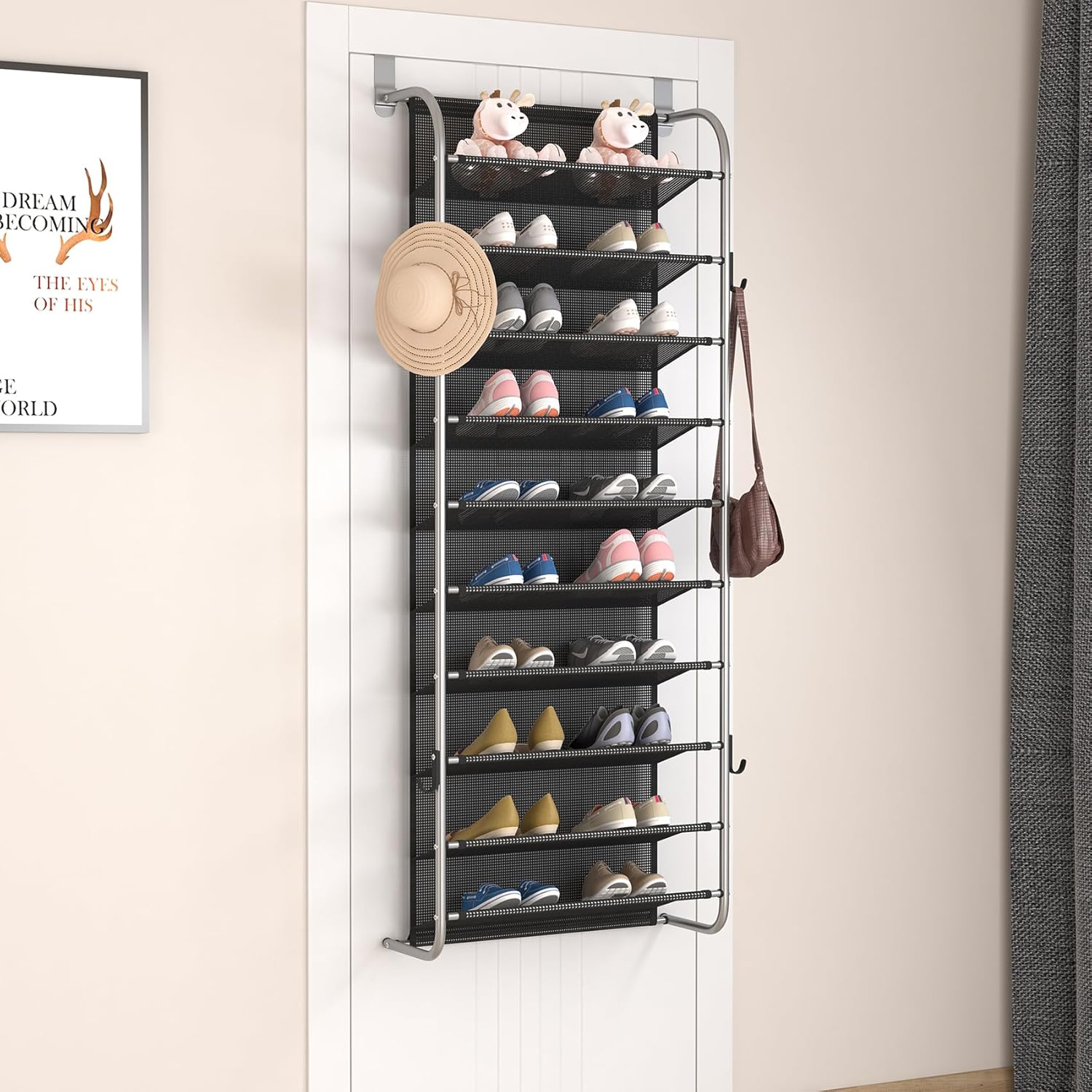 10 Tier Door Hanging Shoe Organizer Rack Gray