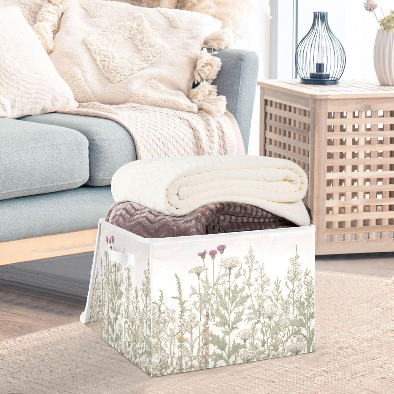 Xigua Foldable Lidded Storage Bins with Handles for Home and Office