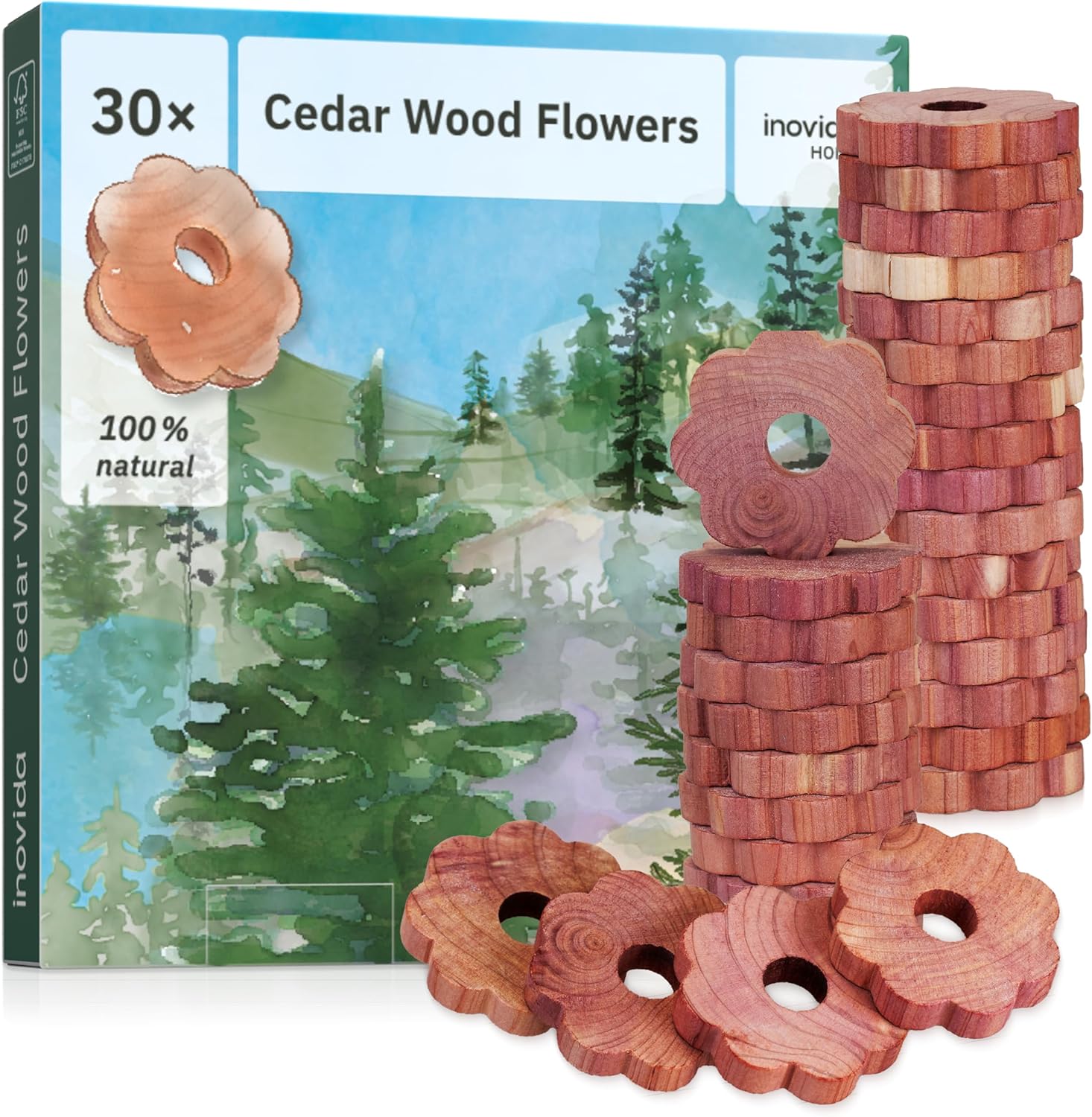 30 Natural Cedar Wood Rings for Wardrobe Freshener