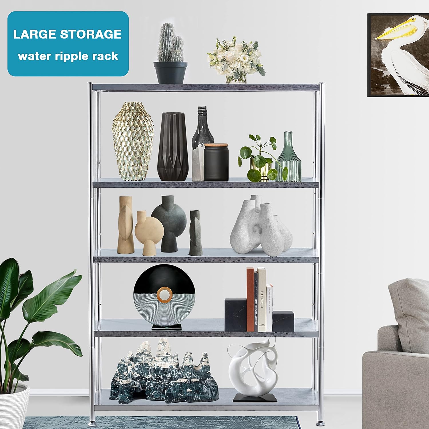 Stainless Steel Shelves 4 Tier Kitchen Storage Shelves Water Ripple Texture Durable and Waterproof