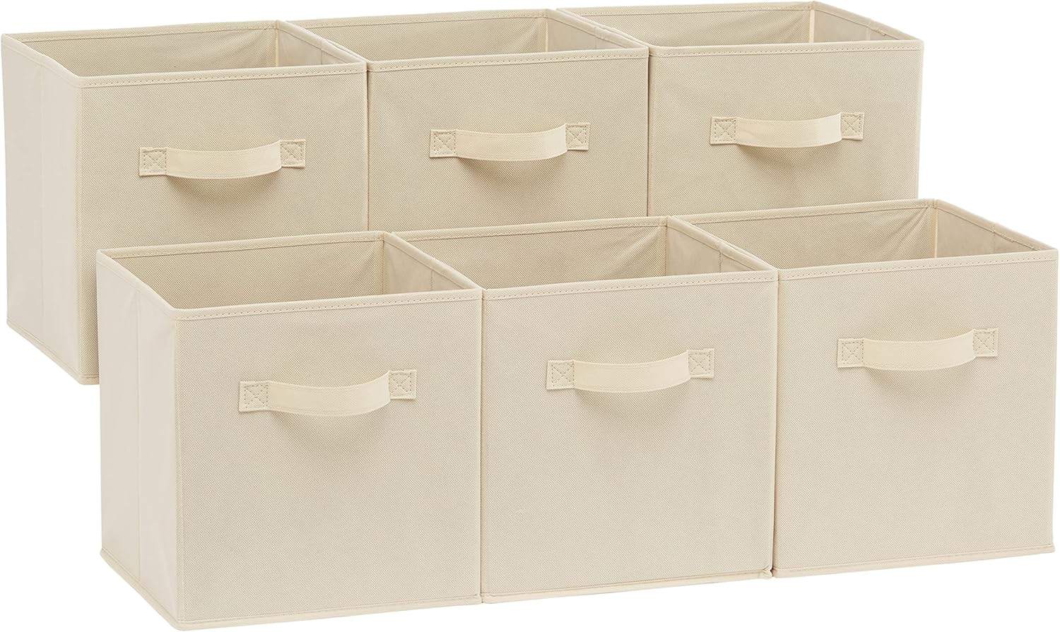 Amazon Basics Collapsible Fabric Storage Cubes with Handles Pack of 6 Beige