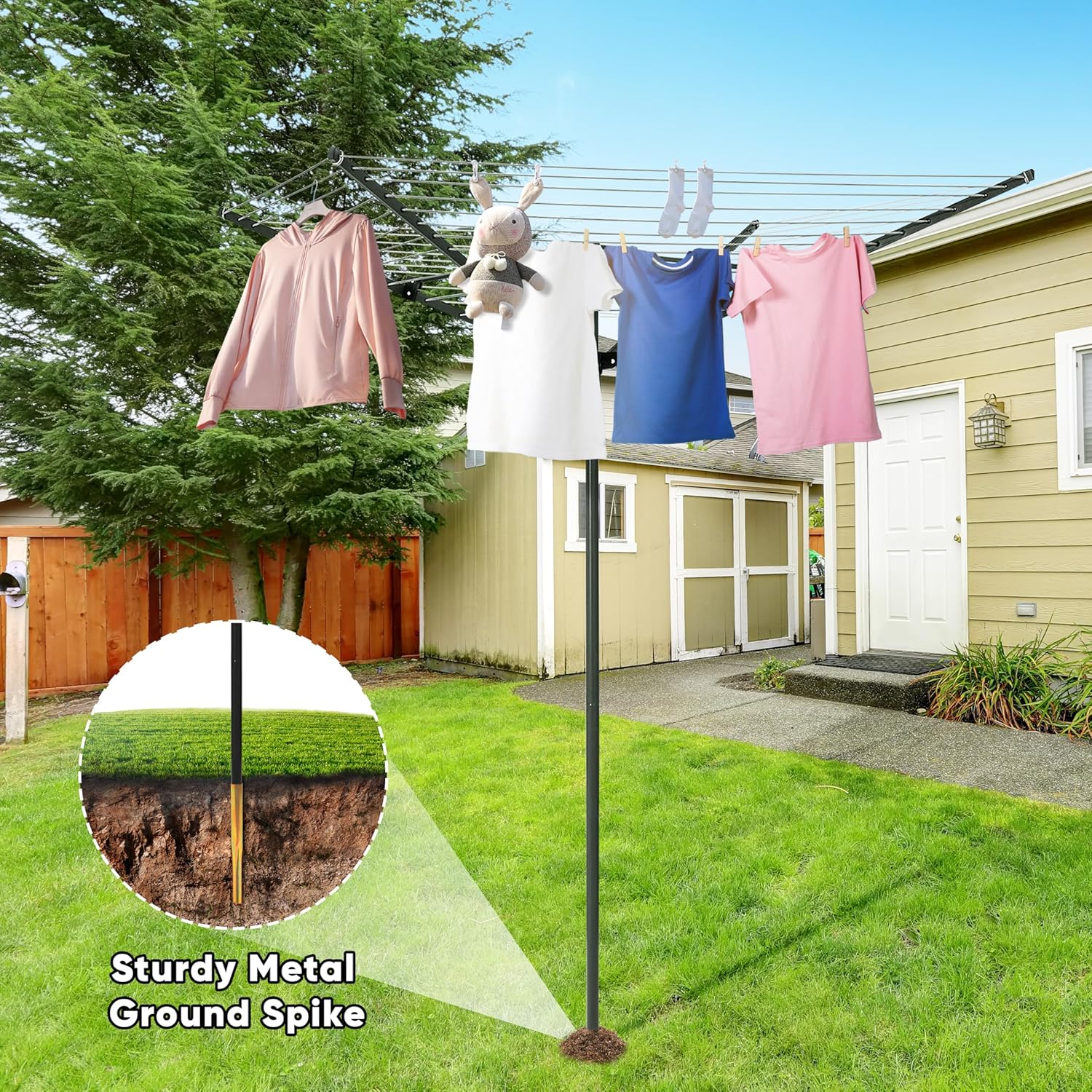 MYOYAY 4 Arm Rotating Clothesline with 165ft Rope
