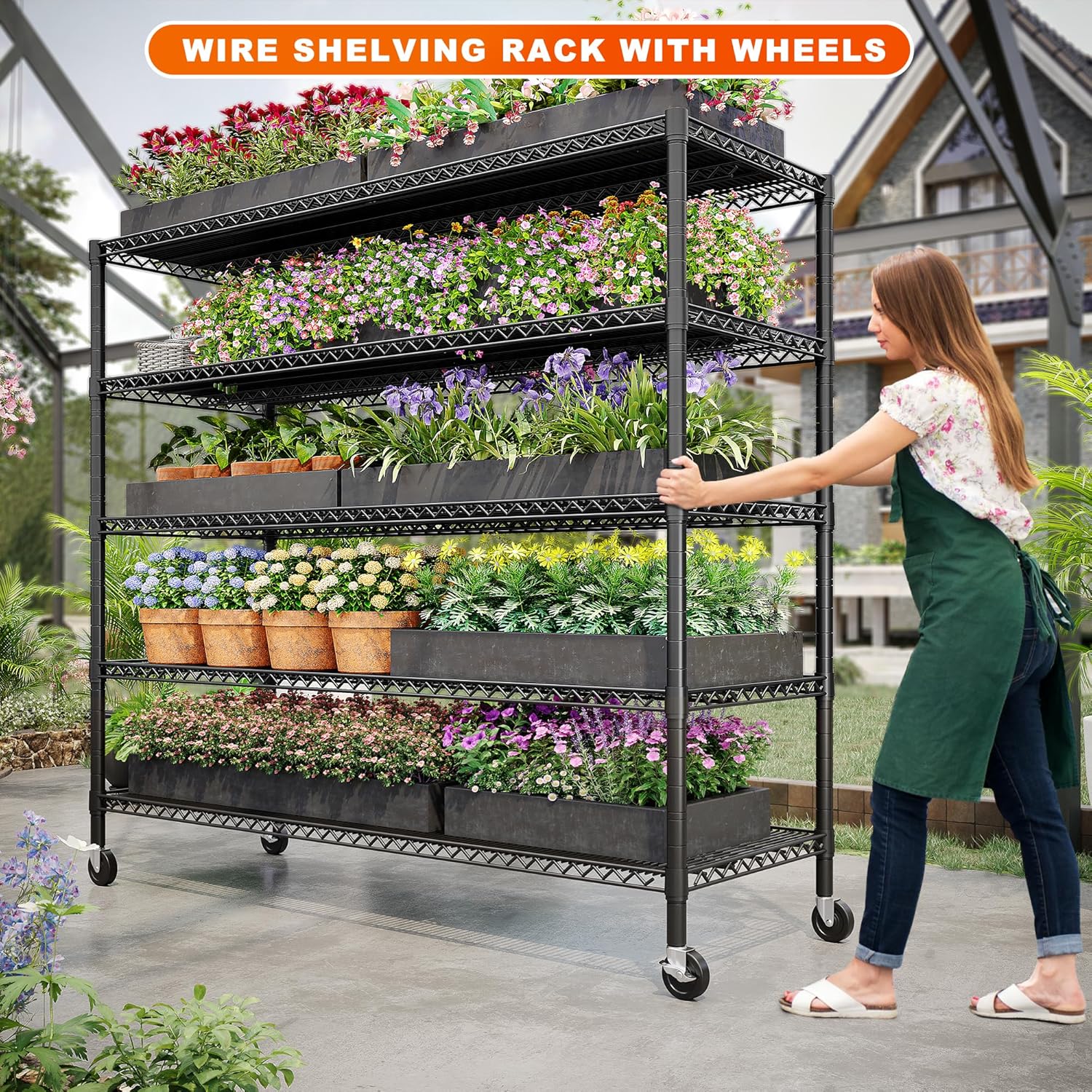 REIBII 857 Inch Heavy Duty Storage Shelving Unit with Wheels and Feet