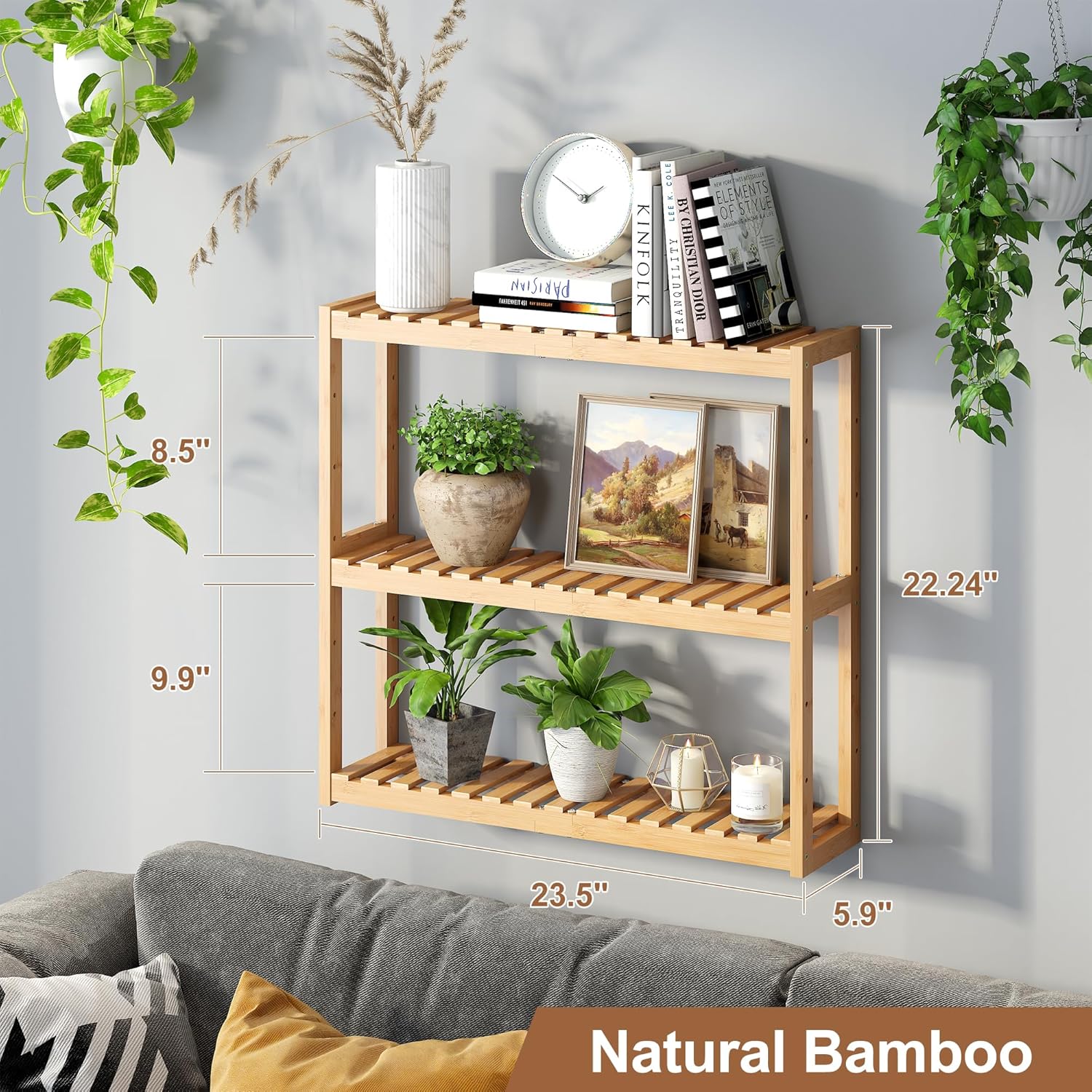 FILWH Bamboo Organizer Rack - Adjustable 3 Tier Storage Shelf