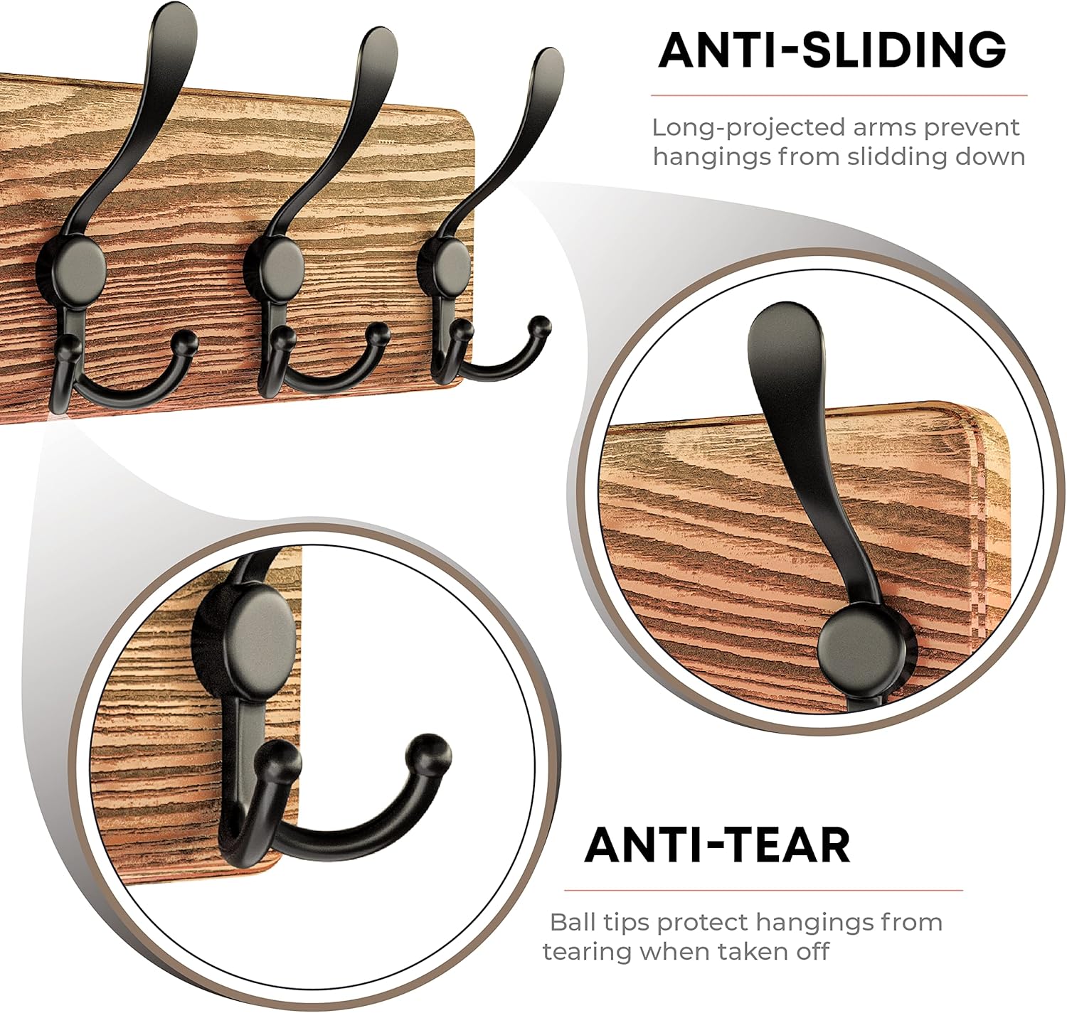 SAYONEYES Rustic Wall Mount Coat Rack with 5 Hooks