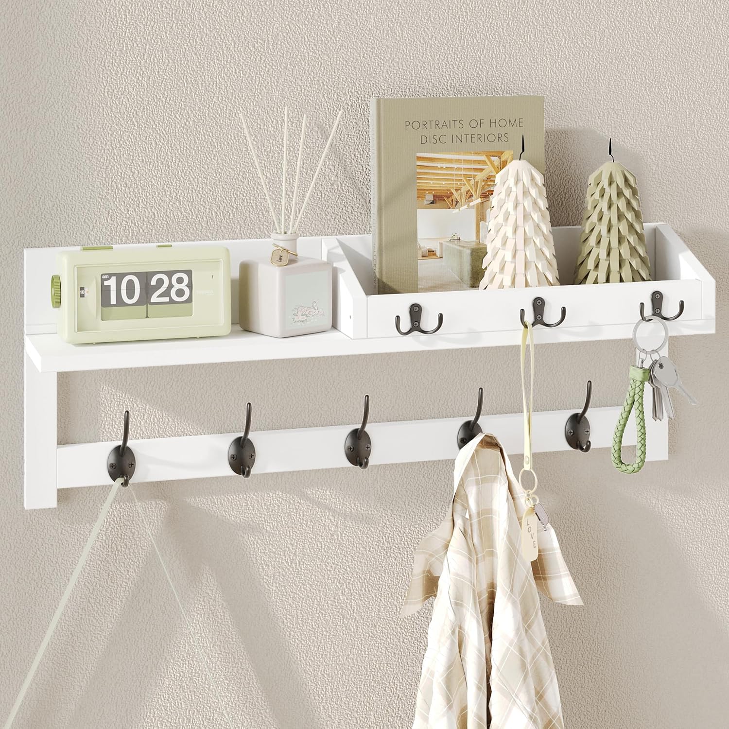 AMBIRD 2657 Inch Wall Shelf With 5 Dual Hooks And 3 Key Hooks