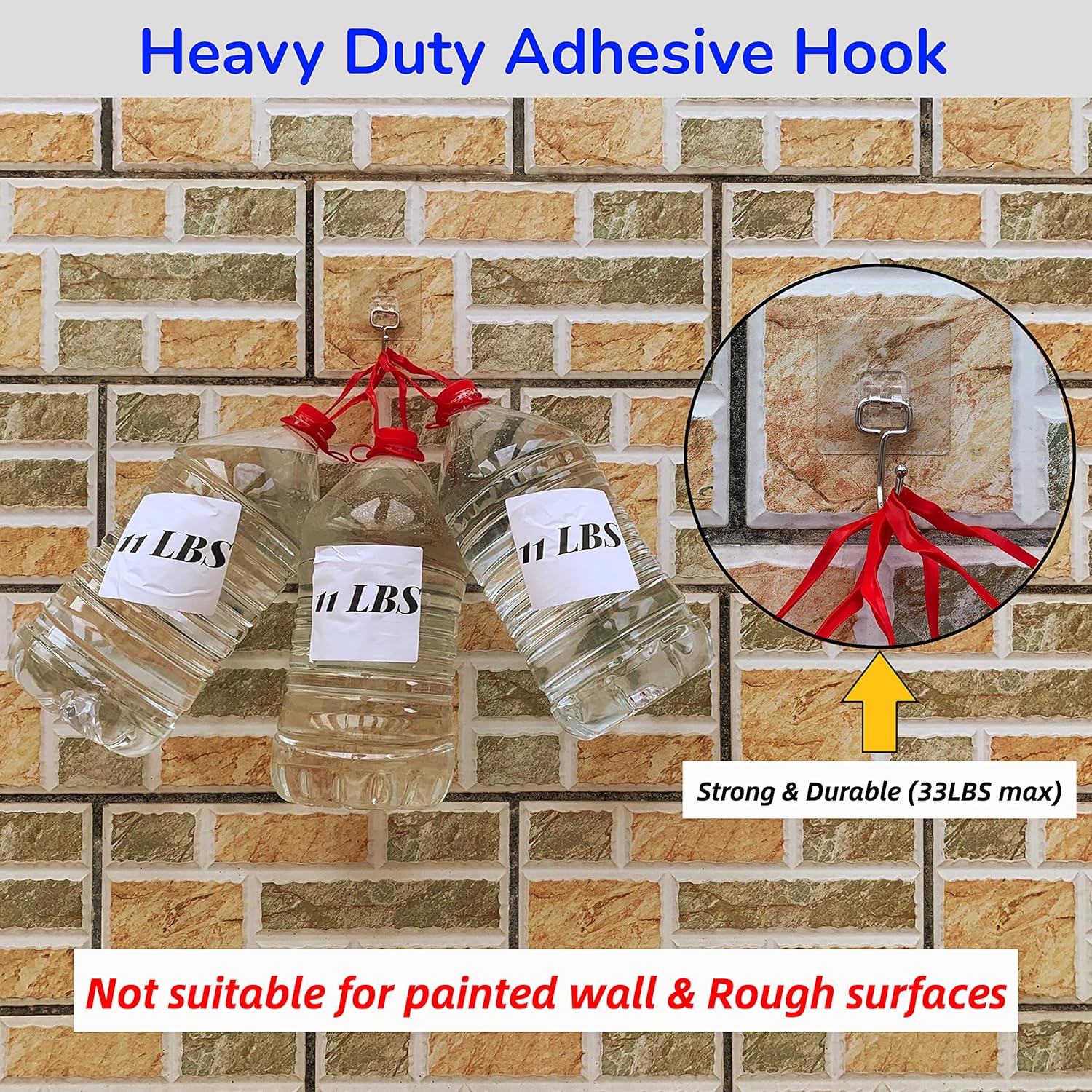 Heavy Duty Adhesive Hooks 8-Pack for 44lbs Max