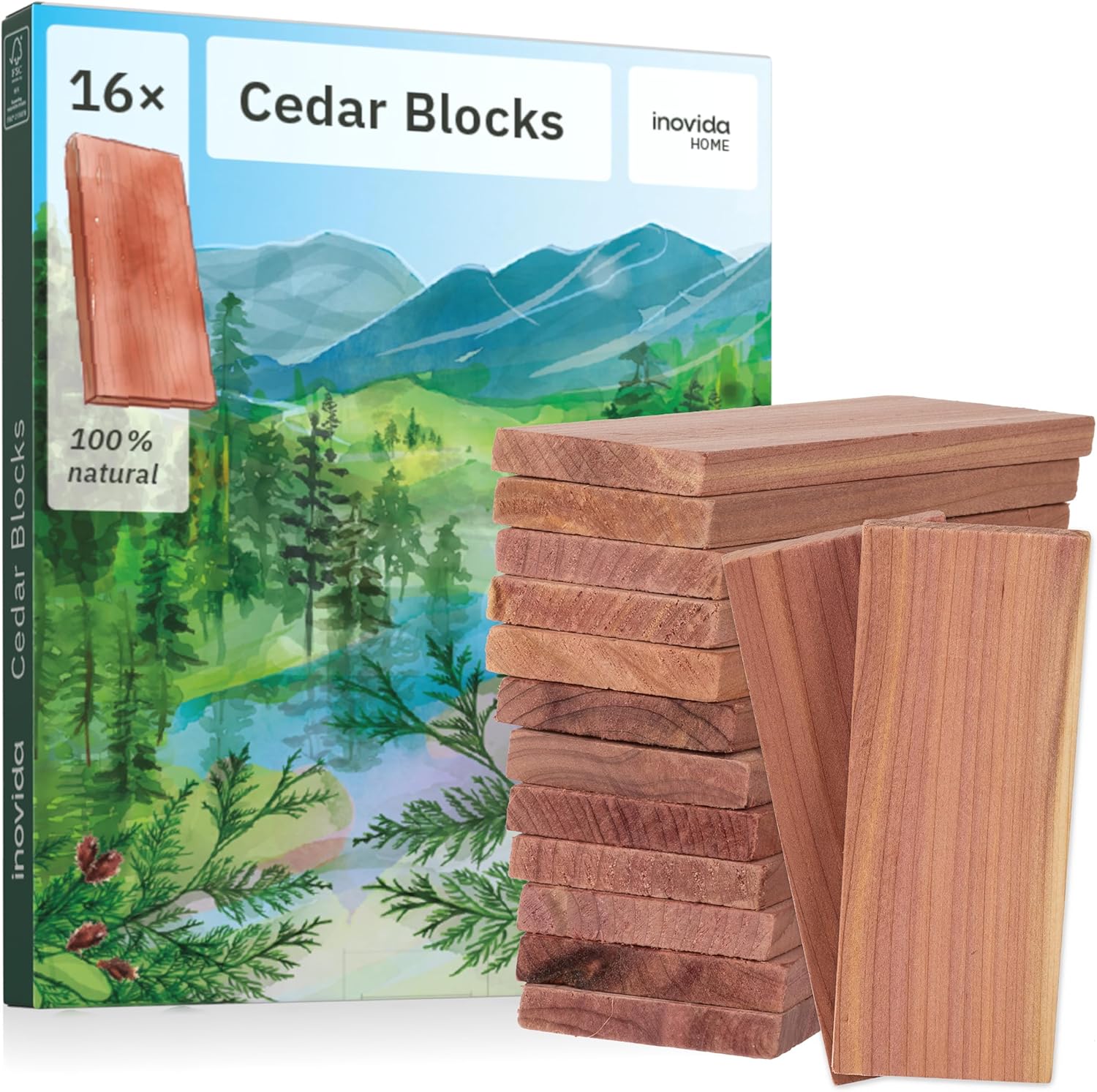 16 American Cedar Wood Blocks for Moth Protection and Fresh Scent