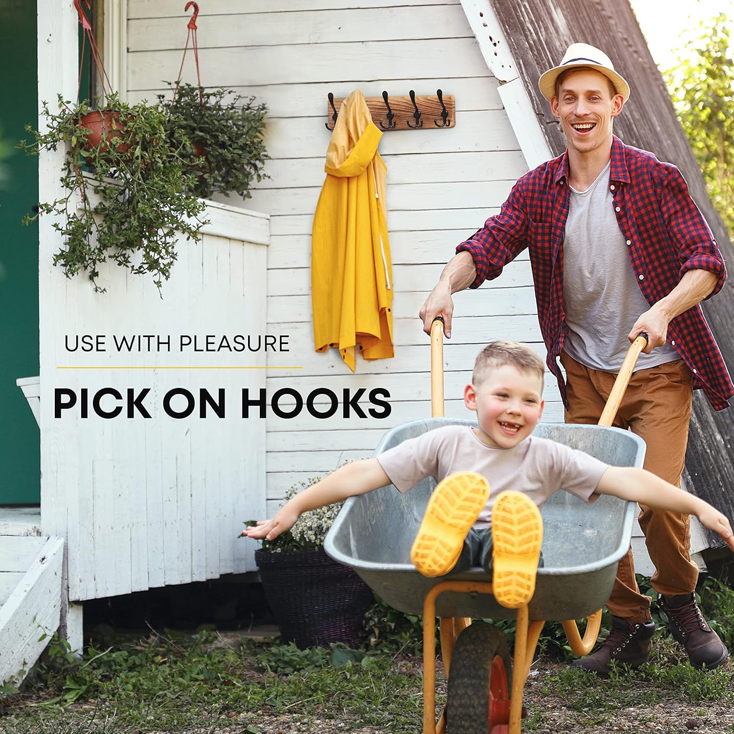 SAYONEYES Rustic Wall Mount Coat Rack with 5 Hooks