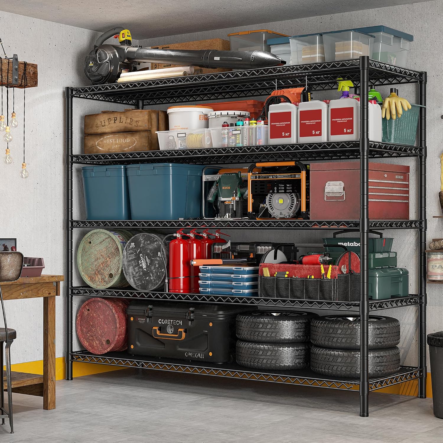 REIBII 857 Inch Heavy Duty Storage Shelving Unit with Wheels and Feet
