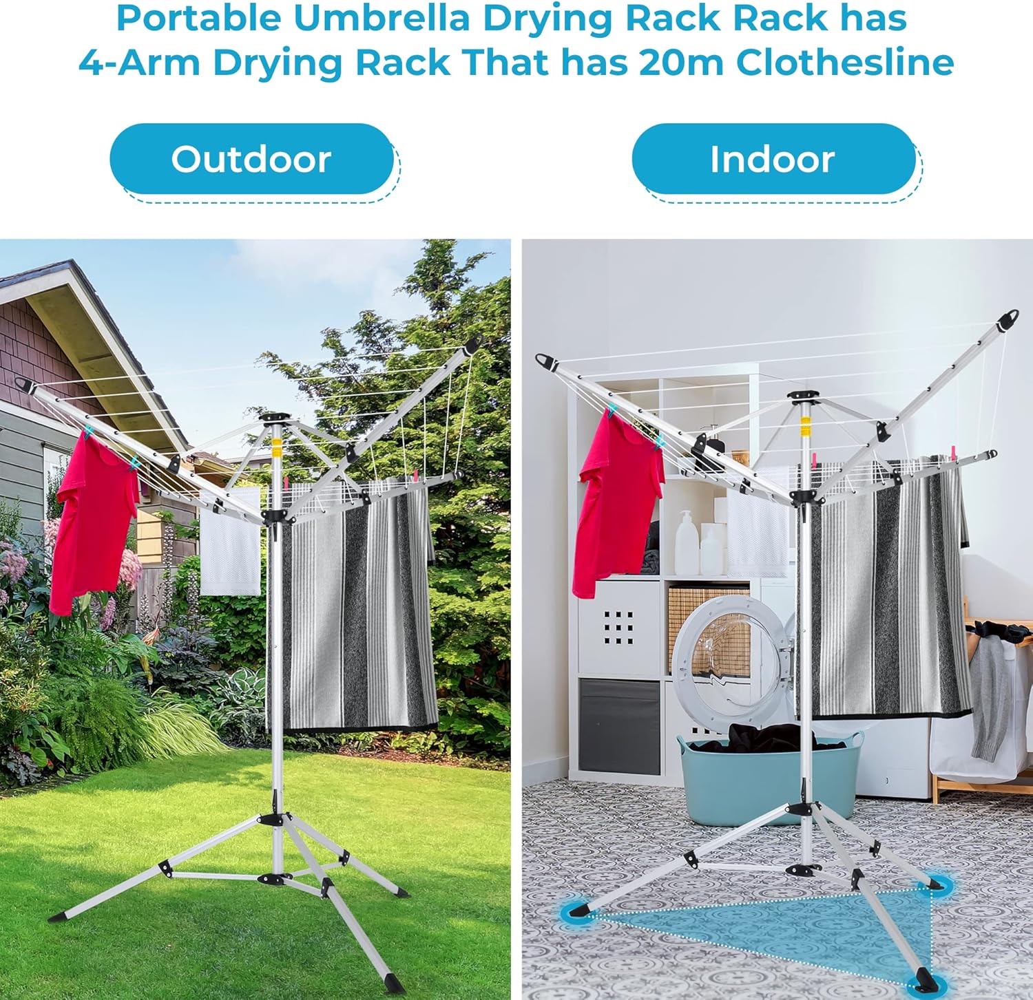JS HANGER 4-arm Aluminum Clothesline Drying Rack