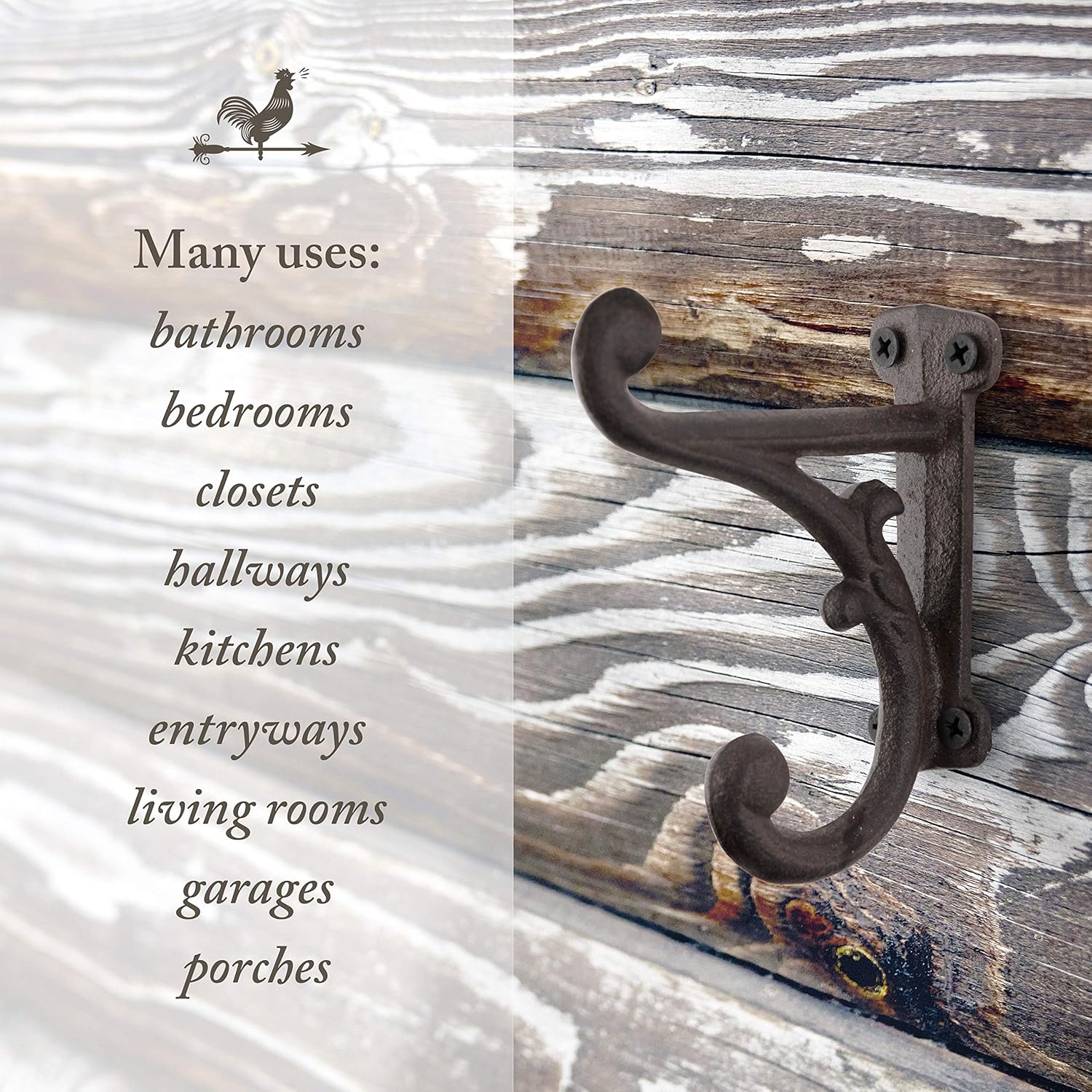 Rustic Cast Iron Coat Hooks 3 Pack Dark Brown