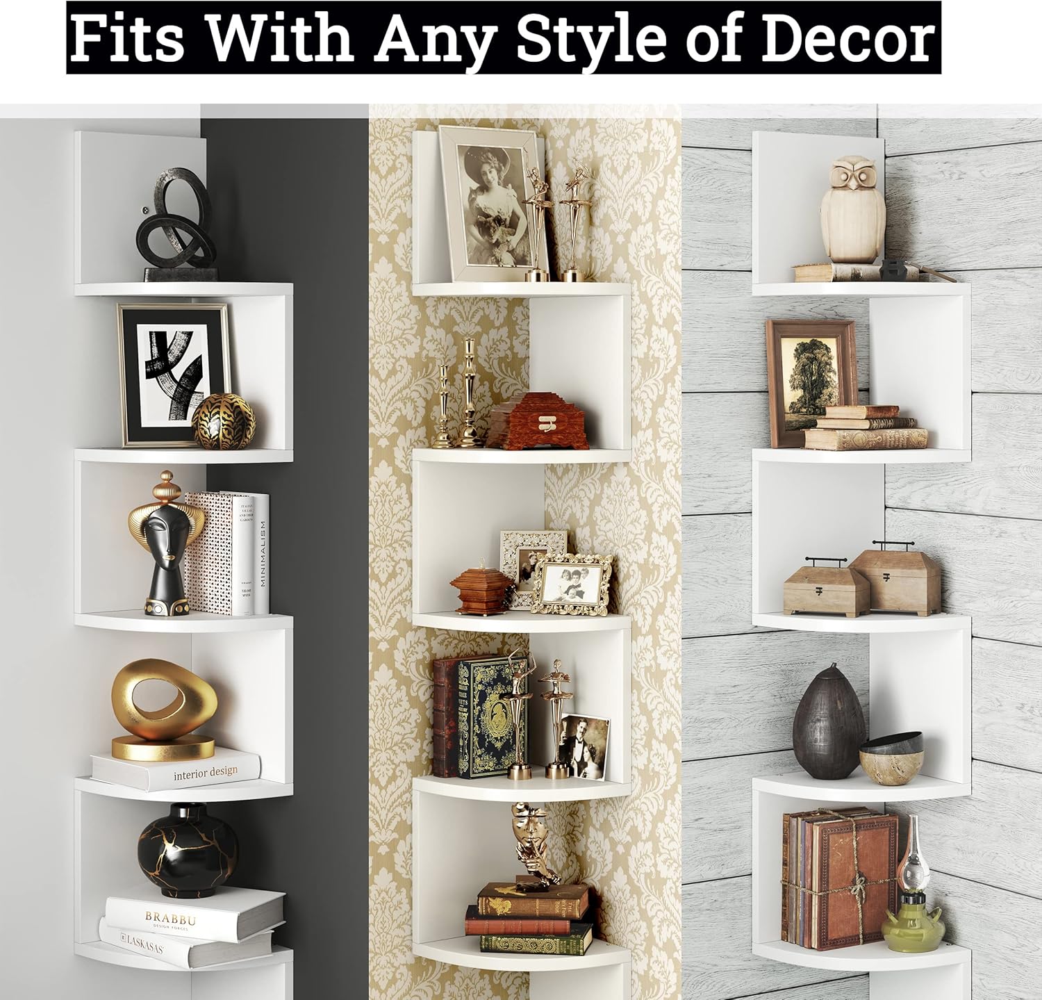Greenco 5-Tier Floating Corner Shelves Rustic White