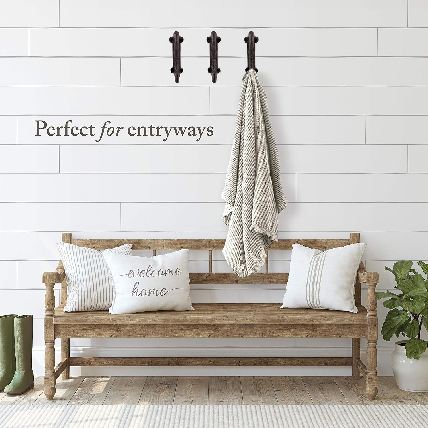 Rustic Cast Iron Coat Hooks 3 Pack Dark Brown