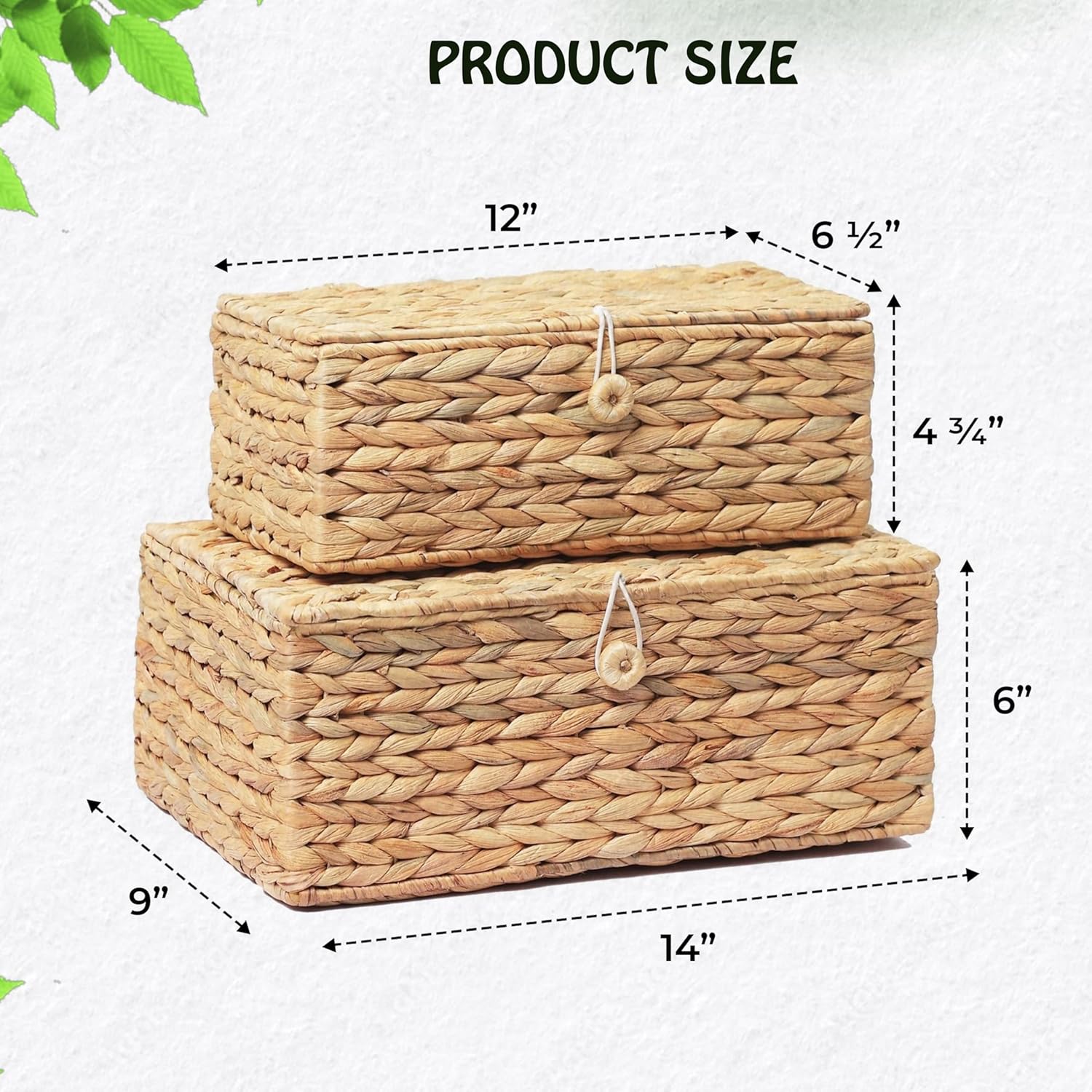 Set of 2 Rectangular Wicker Storage Bins with Lid