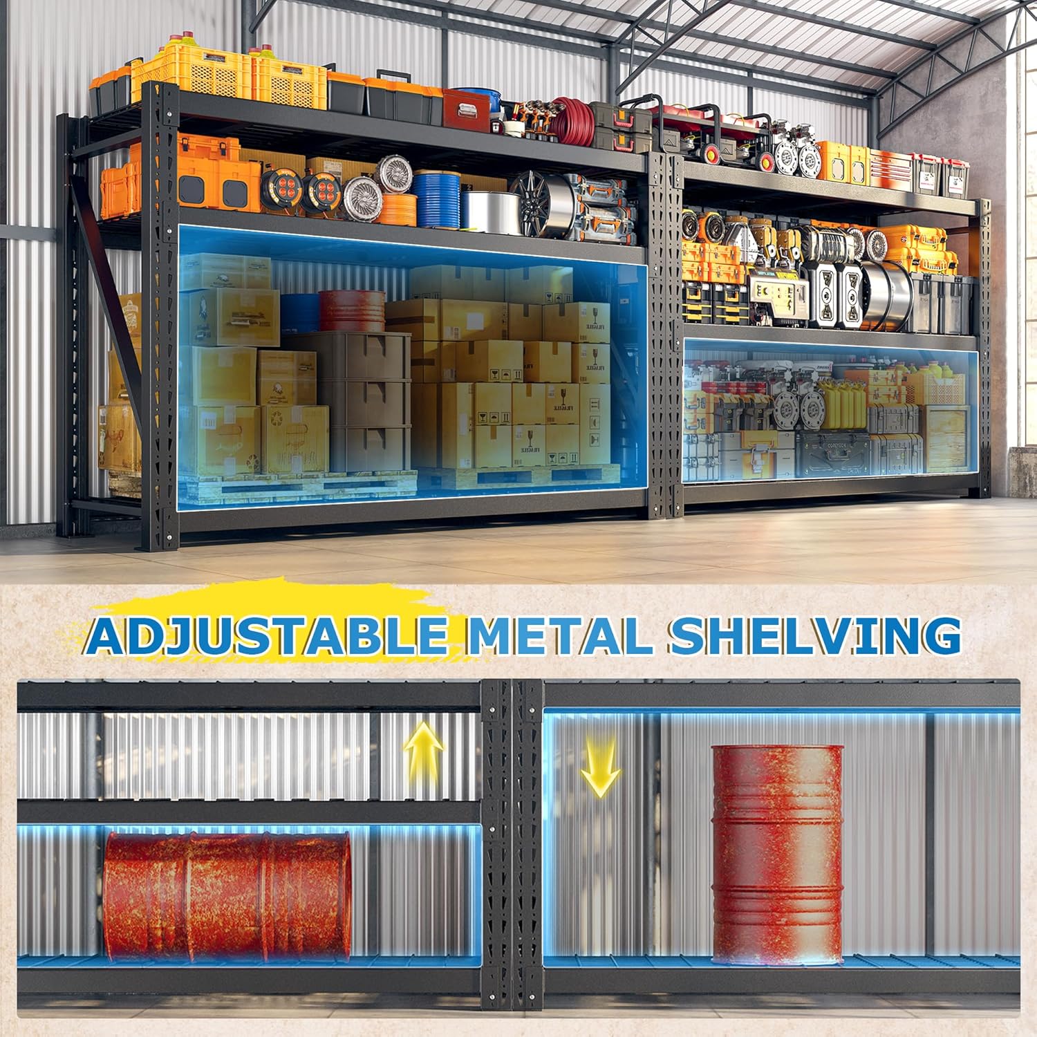 Bepatio 3-Tier Heavy Duty Garage Shelving Industrial Metal 24x60x66