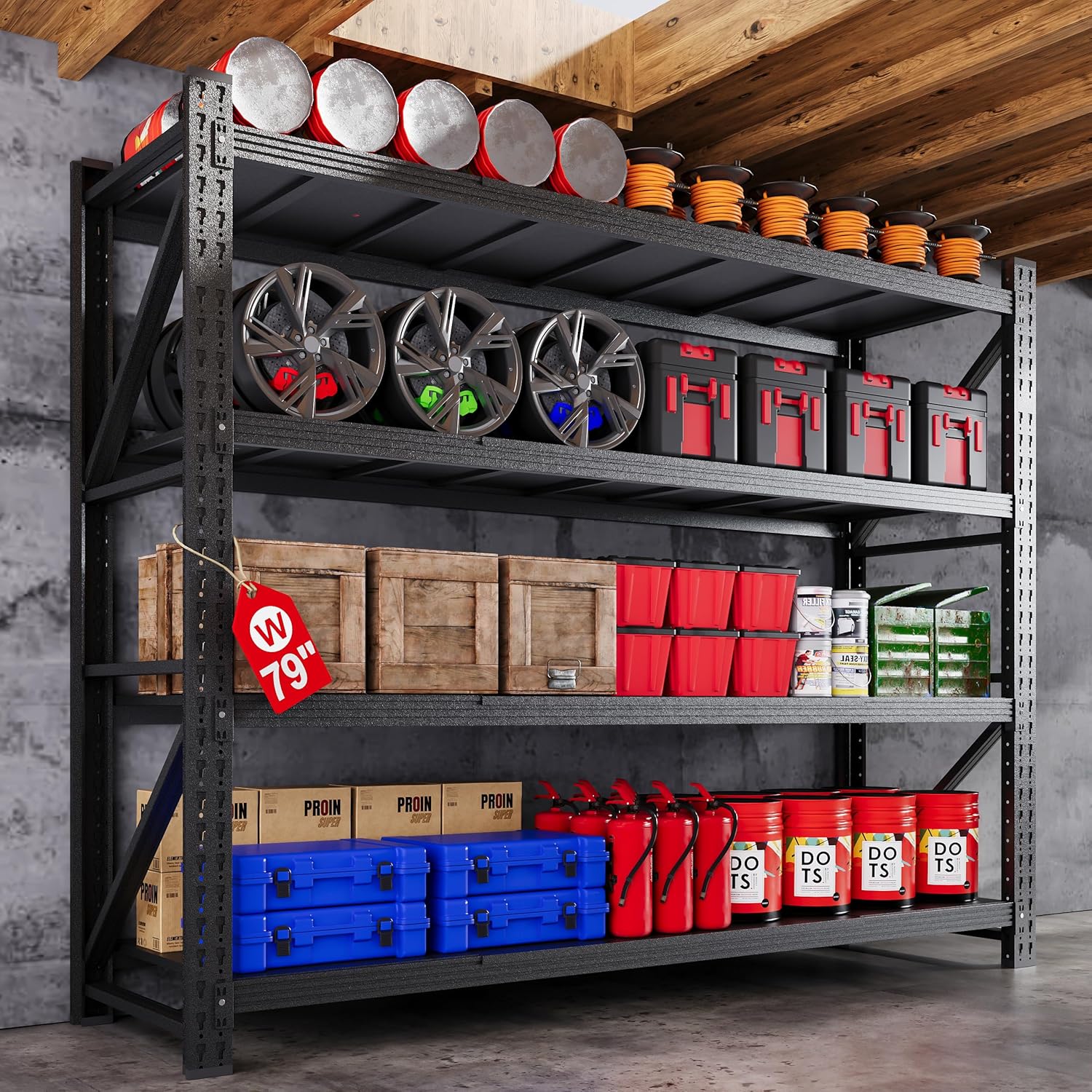 AFAIF 79 W 4 Tier Heavy Duty Metal Storage Shelf Unit Black