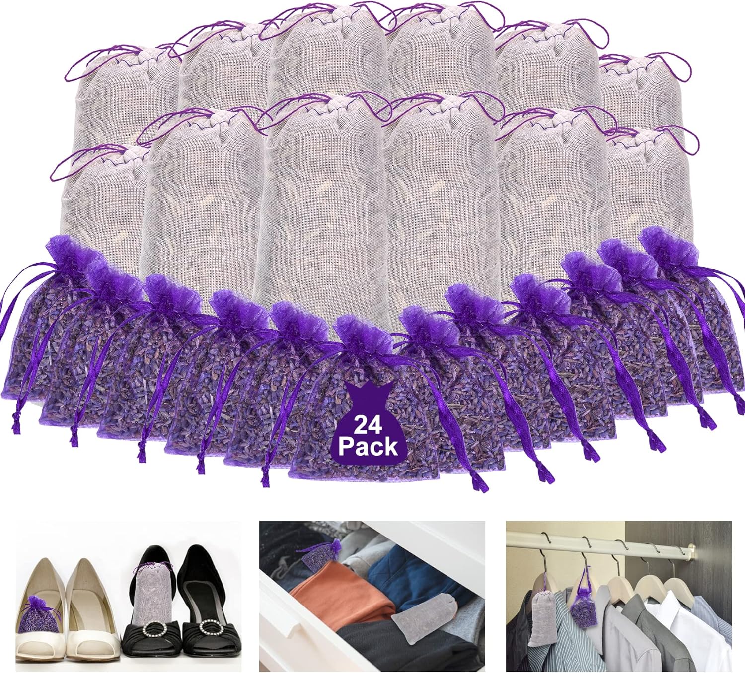 24 Pack Moth Repellent with Cedar and Lavender Sachets for Closets and Drawers