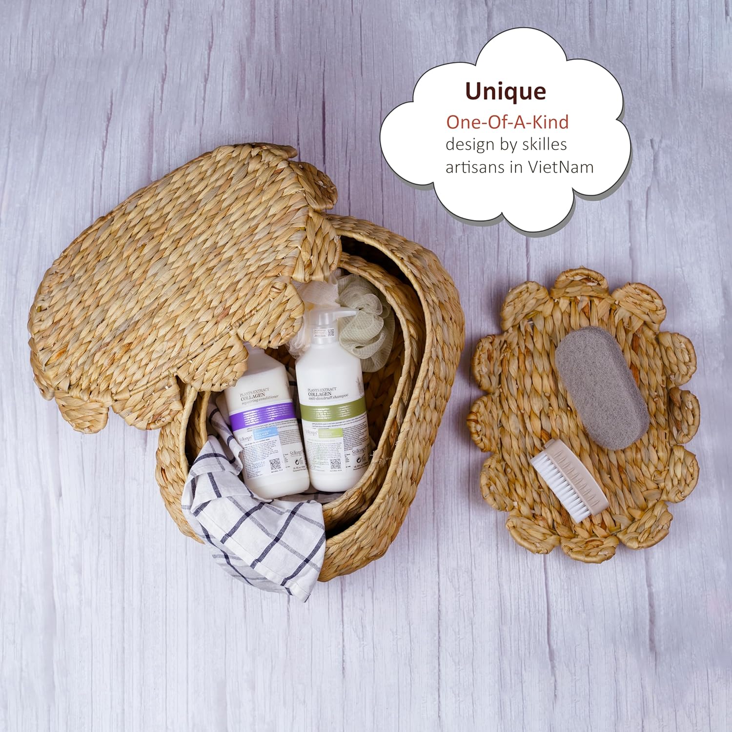 Round Wicker Storage Baskets with Lid Set of 2