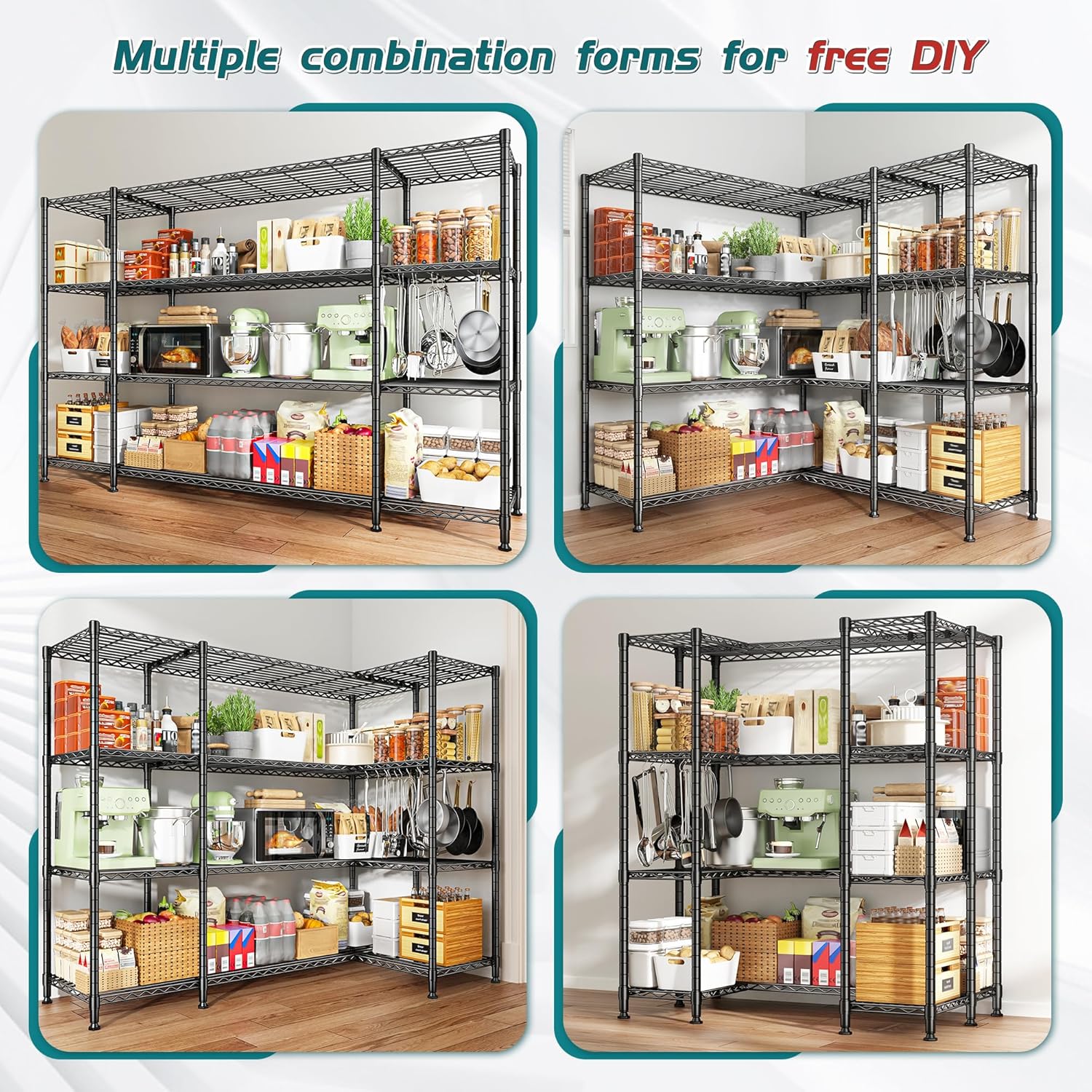 REIBII 784W 4-Tier Metal Shelving Unit 1500LBS Load Capacity