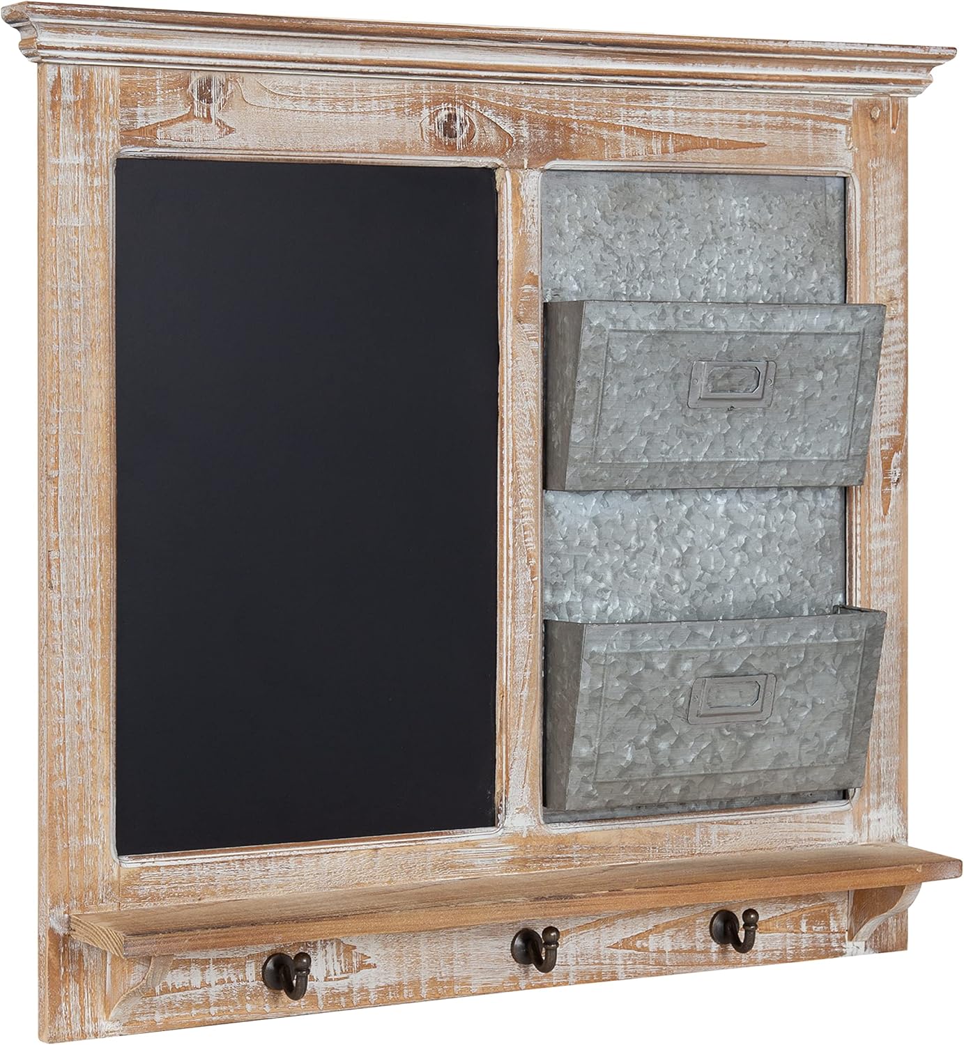 Kate and Laurel Idamae Farmhouse Wood Wall Organizer with Hooks