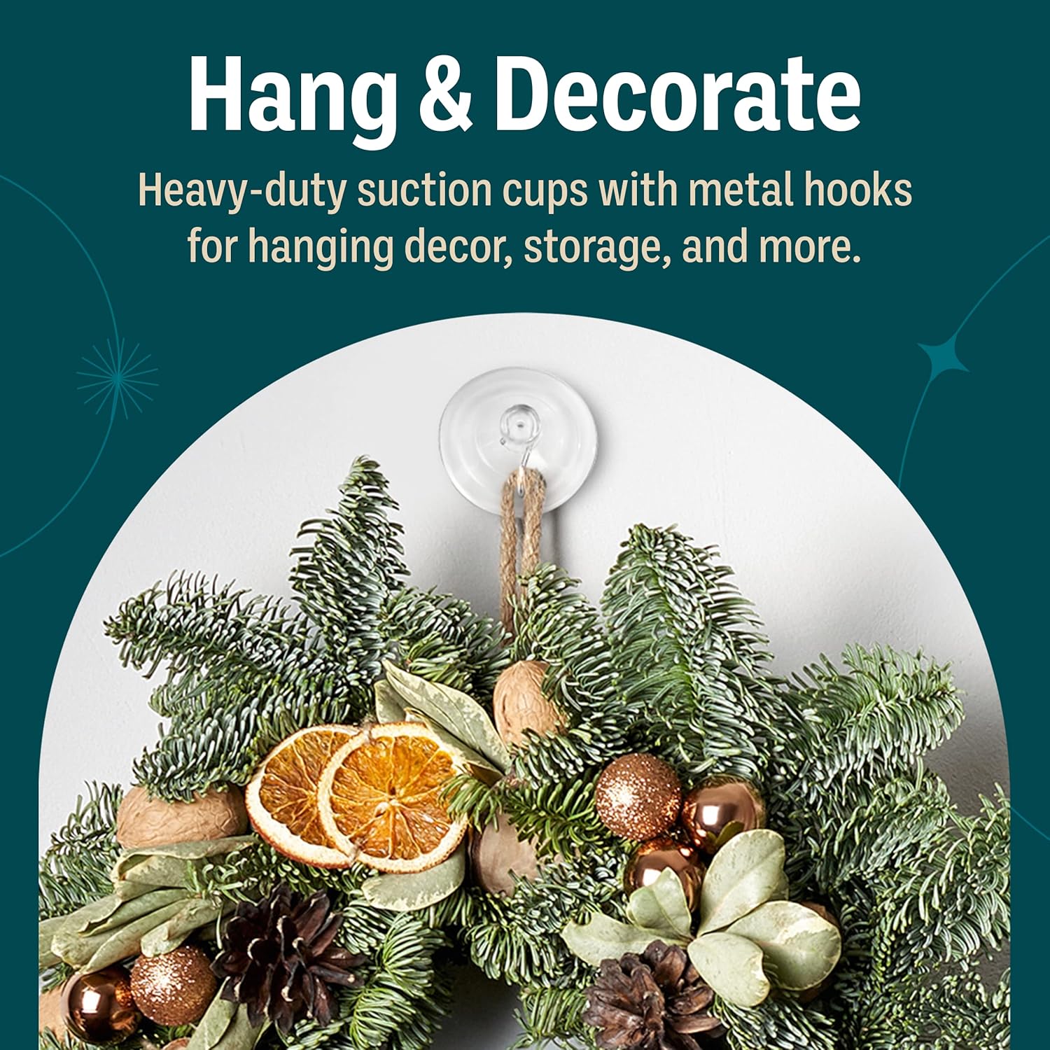 Holiday Joy Suction Cup Hooks 4 Pack Heavy Duty Wall Mount