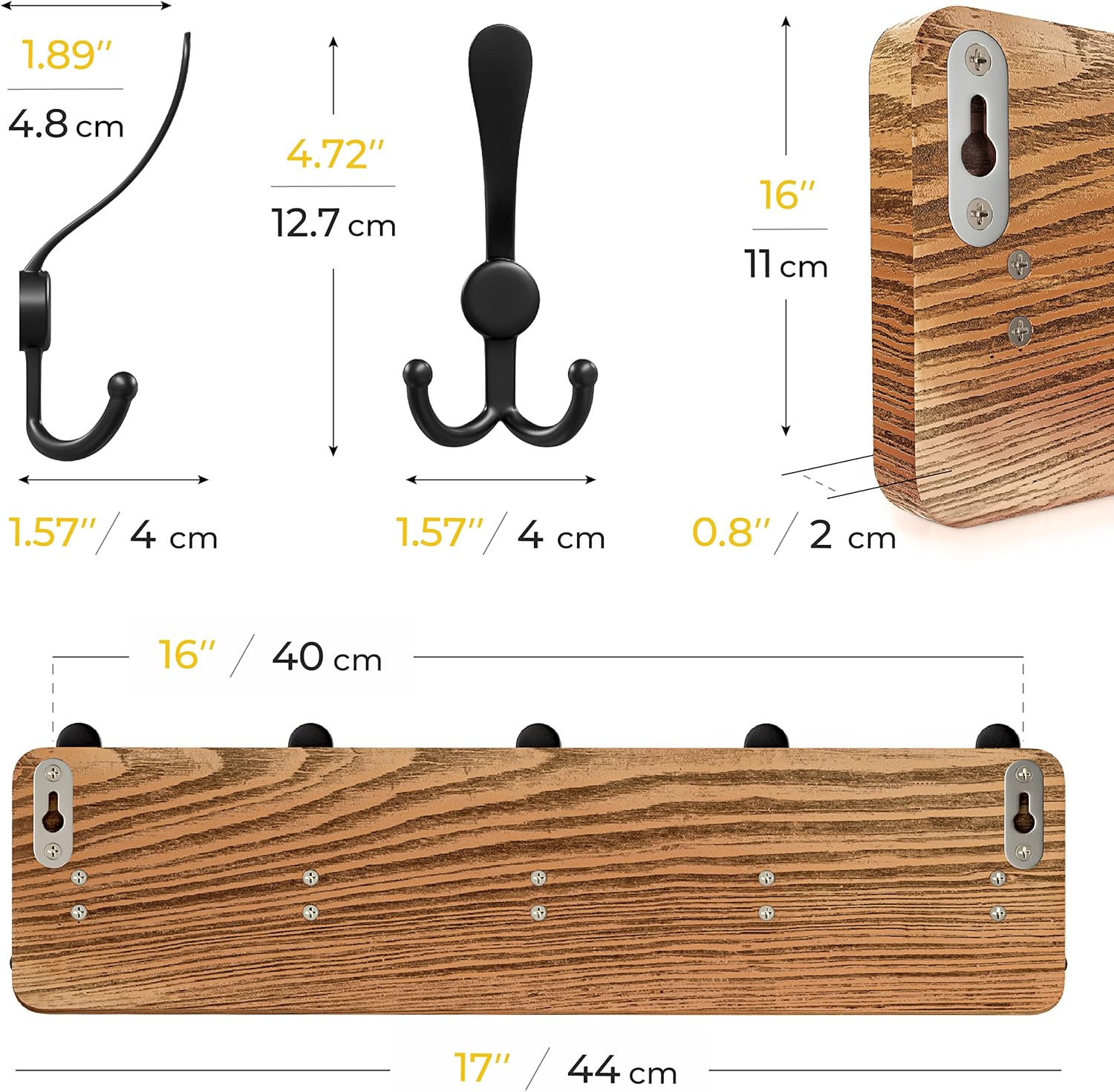 SAYONEYES Rustic Wall Mount Coat Rack with 5 Hooks