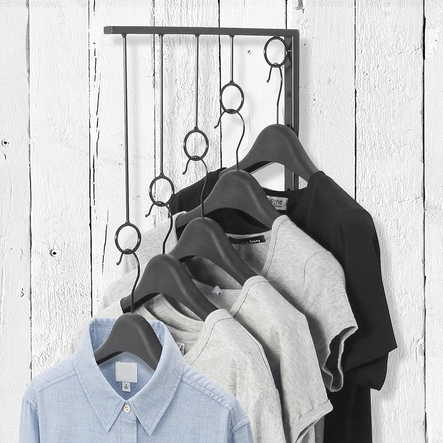 MyGift 3 Pack Wall Mounted Black Metal Garment Racks