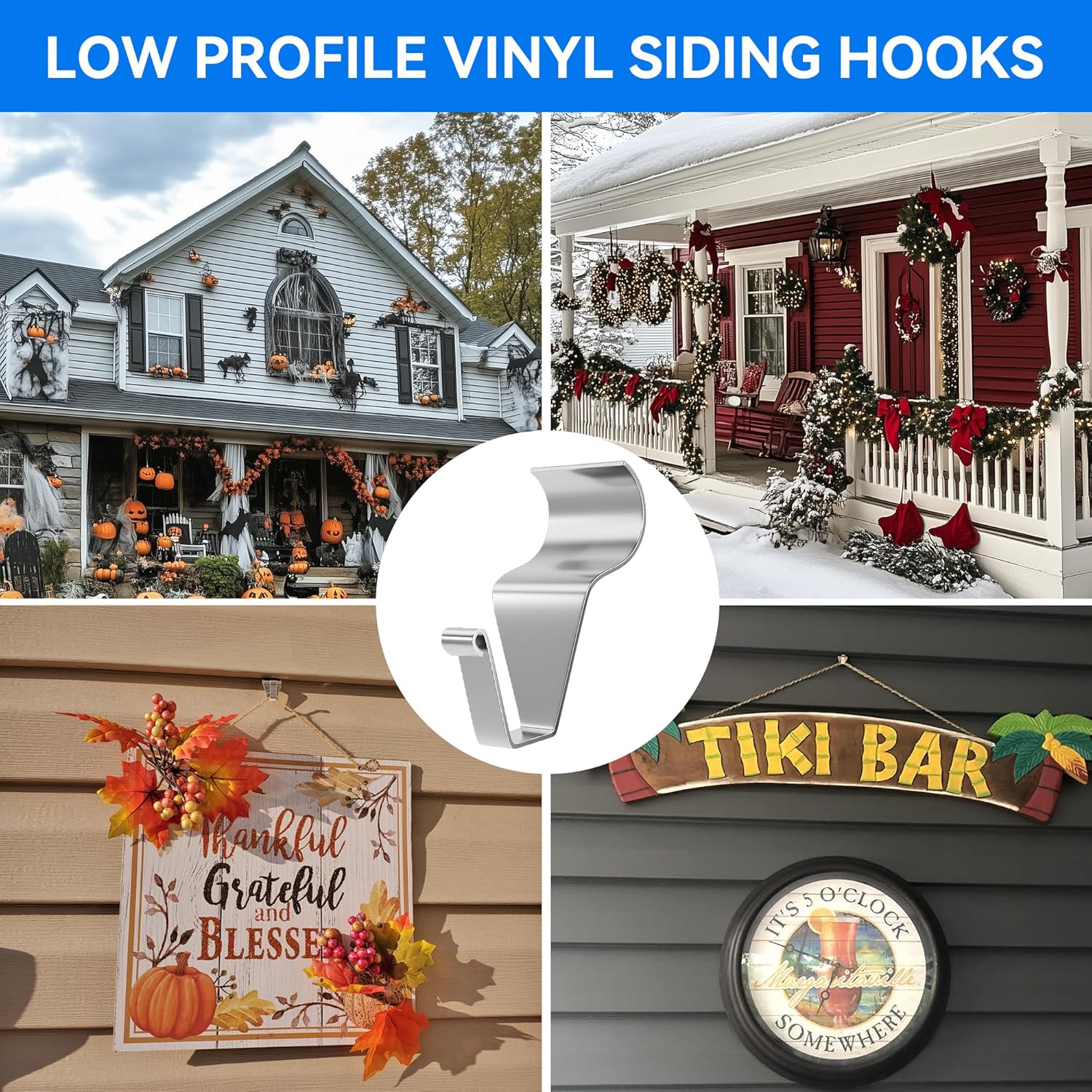 MIUKAA Vinyl Siding Hangers Hooks 8 Pack Sturdy No Hole Hooks for Hanging Outdoor Decorations