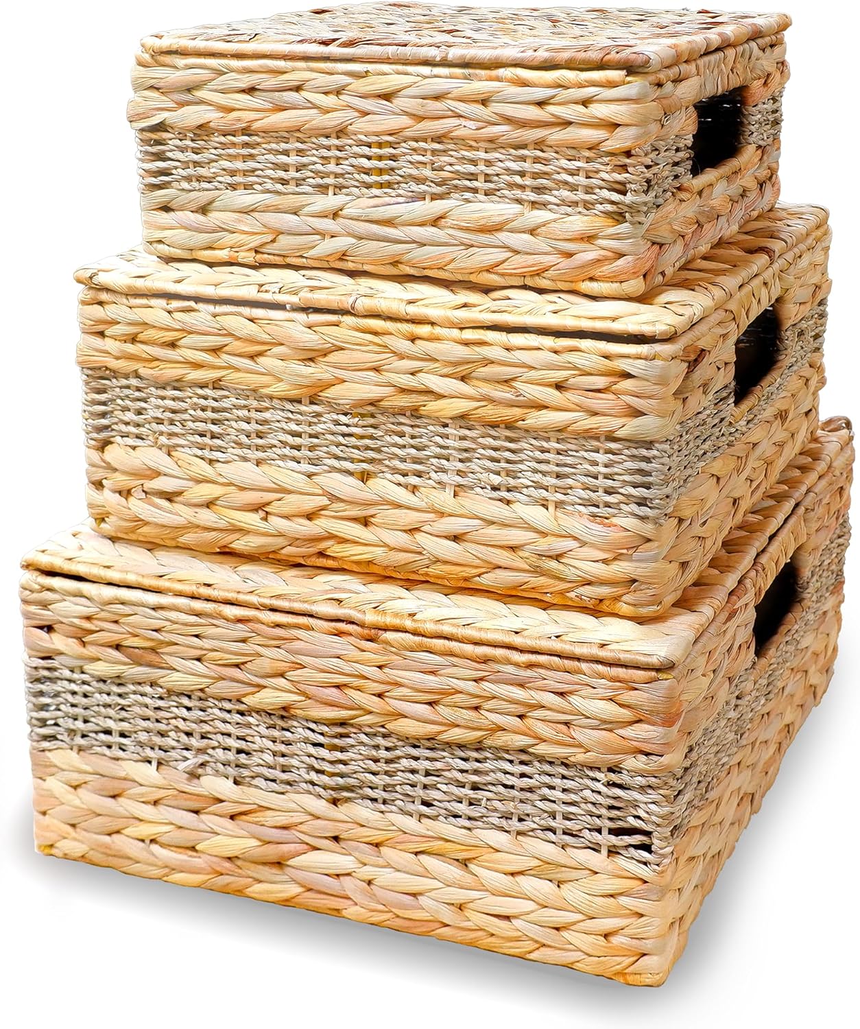 Bezoval Wicker Storage Baskets with Lids Set of 3 Rectangular Boxes