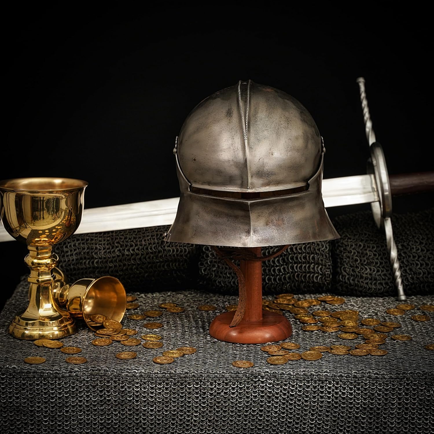 Mythrojan Wooden Helmet Stand - 145 Inch Round Pedestal Display