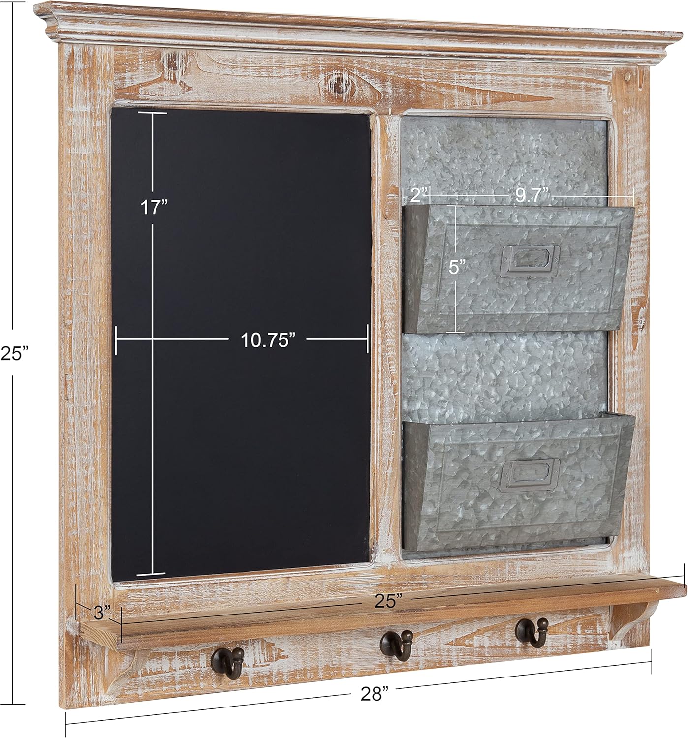 Kate and Laurel Idamae Farmhouse Wood Wall Organizer with Hooks