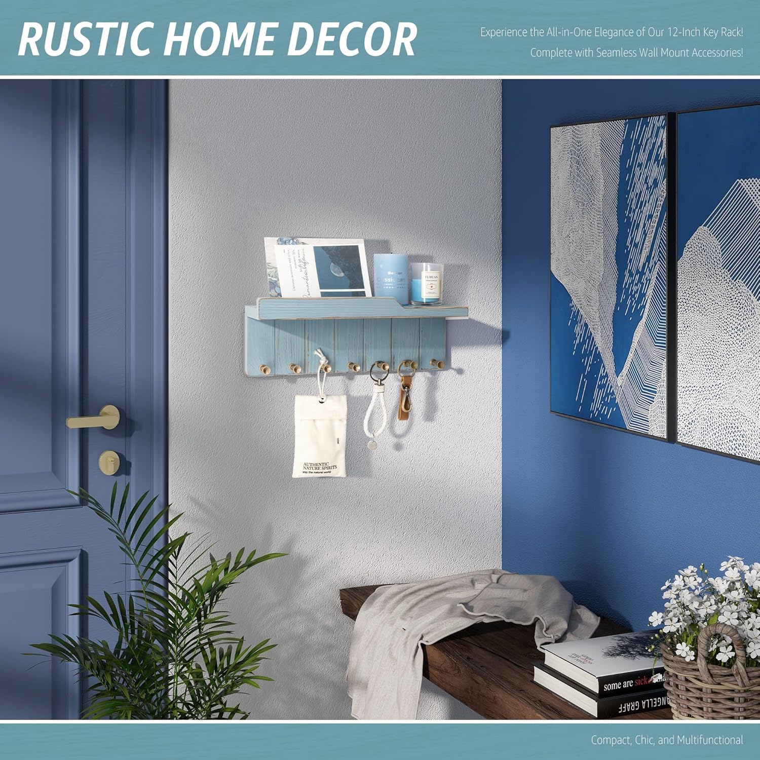 Rebee Vision Key Holder Wall Mount with Floating Shelf