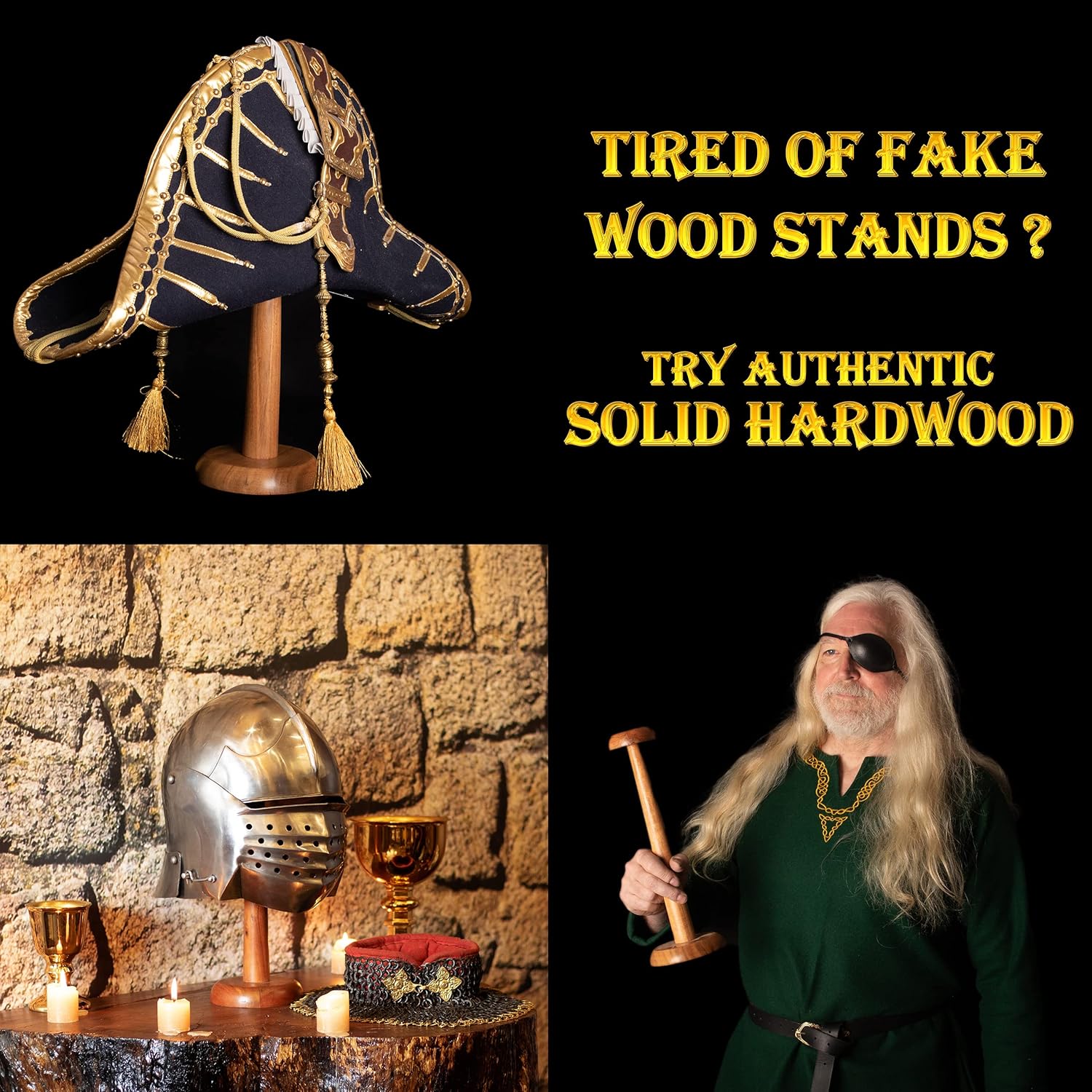 Mythrojan Wooden Helmet Stand - 145 Inch Round Pedestal Display