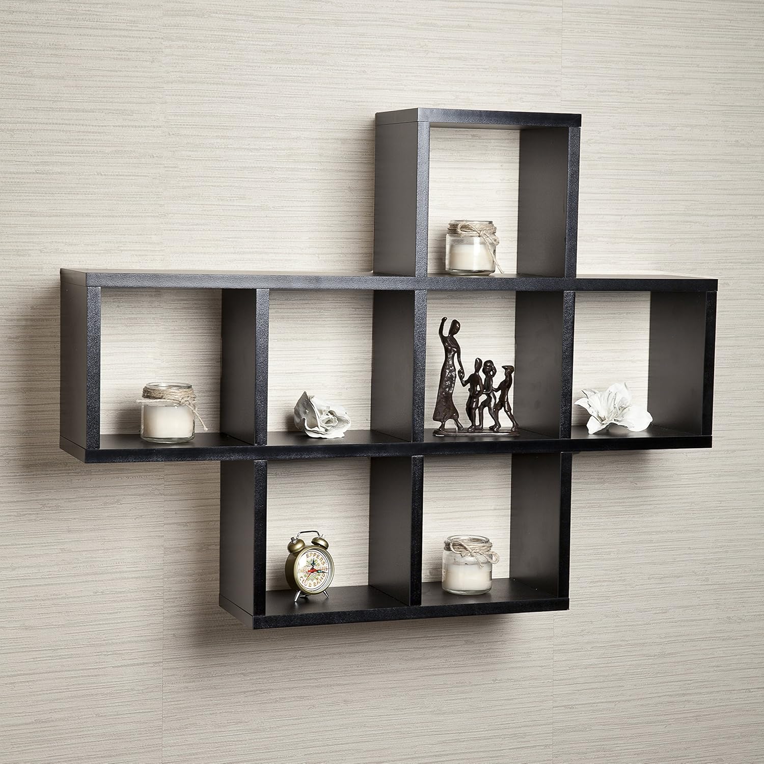 Danya B Decorative Shelf Wall Mount or Free Standing Square Cubbies Shelving Unit Black