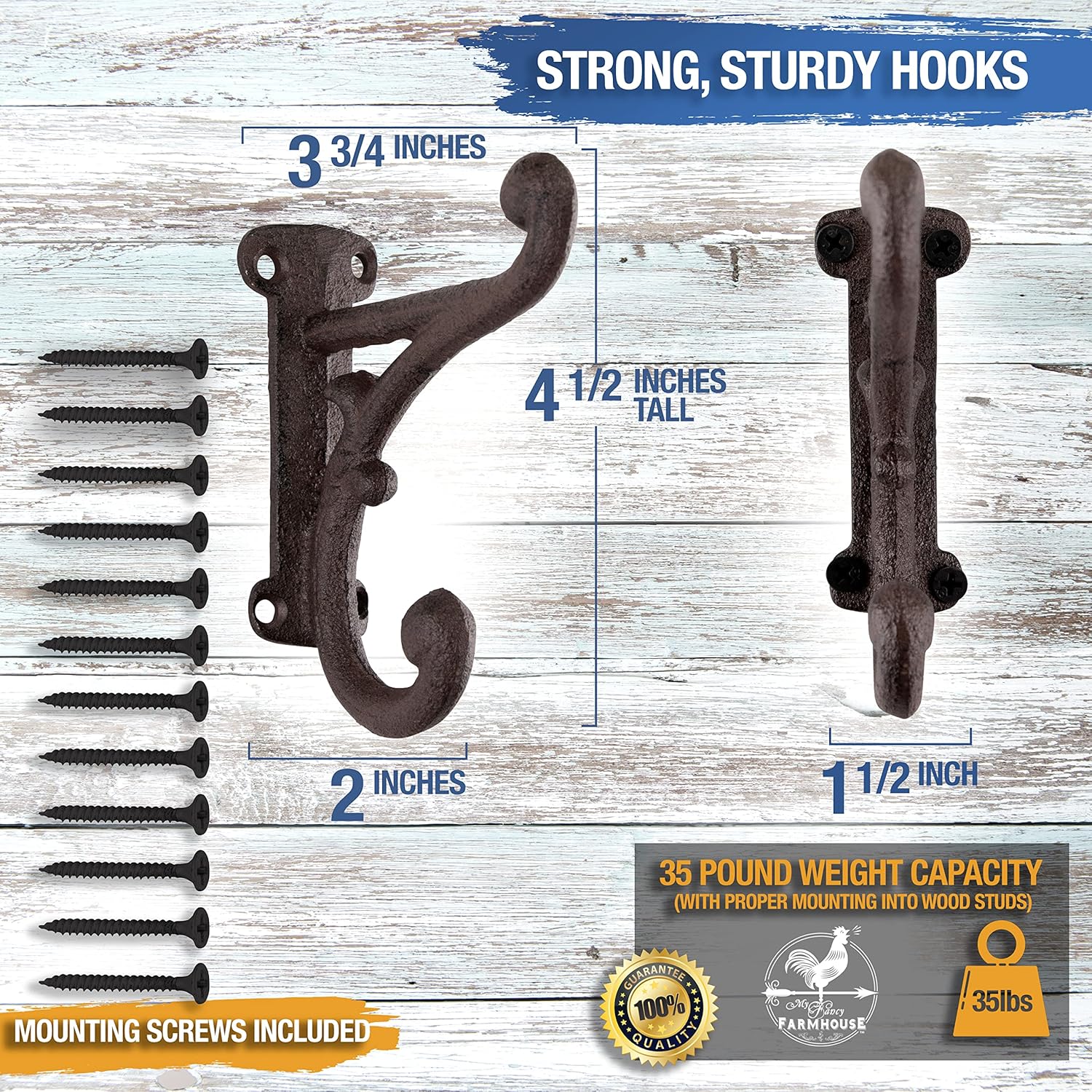 Rustic Cast Iron Coat Hooks 3 Pack Dark Brown